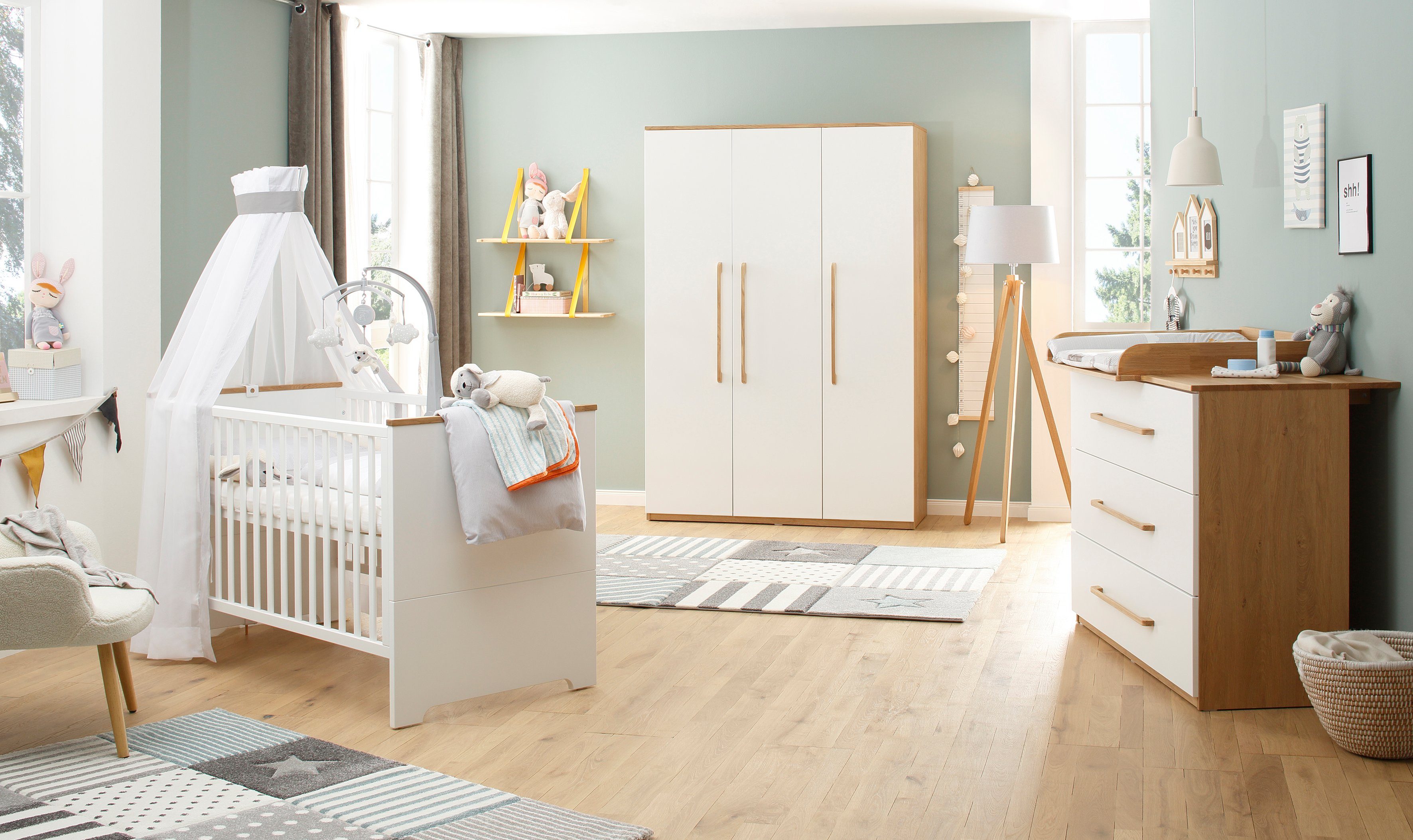 Lüttenhütt Baby commode Lauris, wit/eiken FSC®hout uit duurzaam