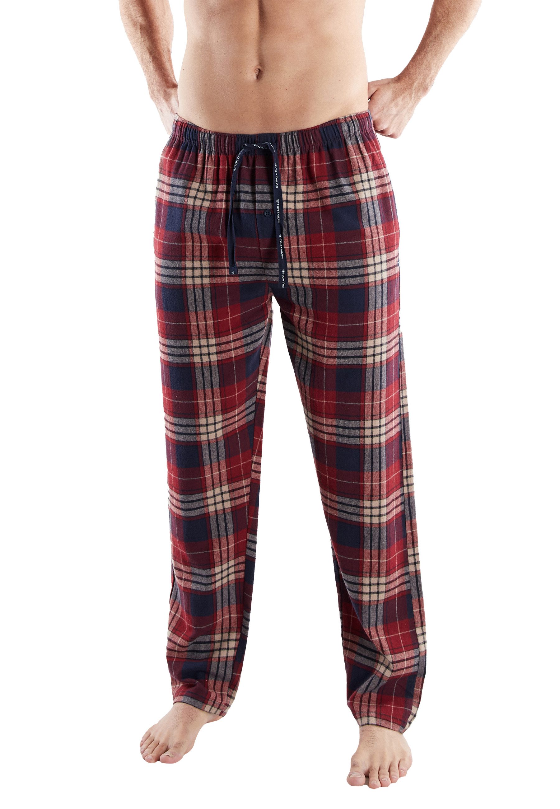 Tom Tailor Pyjamabroek Rhodos met ruitpatroon, elastische band, bindkoord