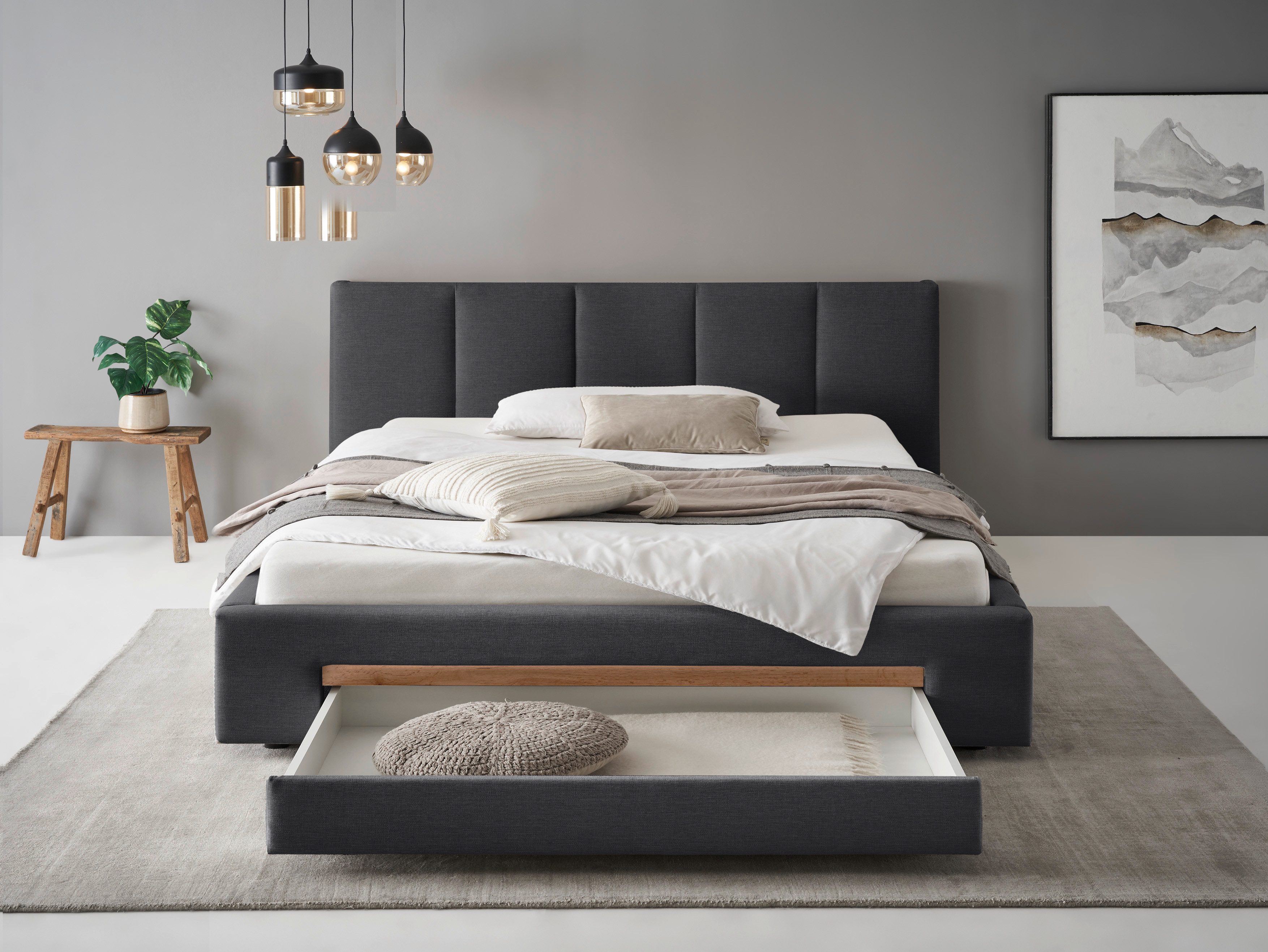 INOSIGN Gestoffeerd bed CiTY/GiRON, bedframe met bedlade, gestoffeerd opbergbed met hondenbed of opberglade, bekleding van corduroy of linnenlook