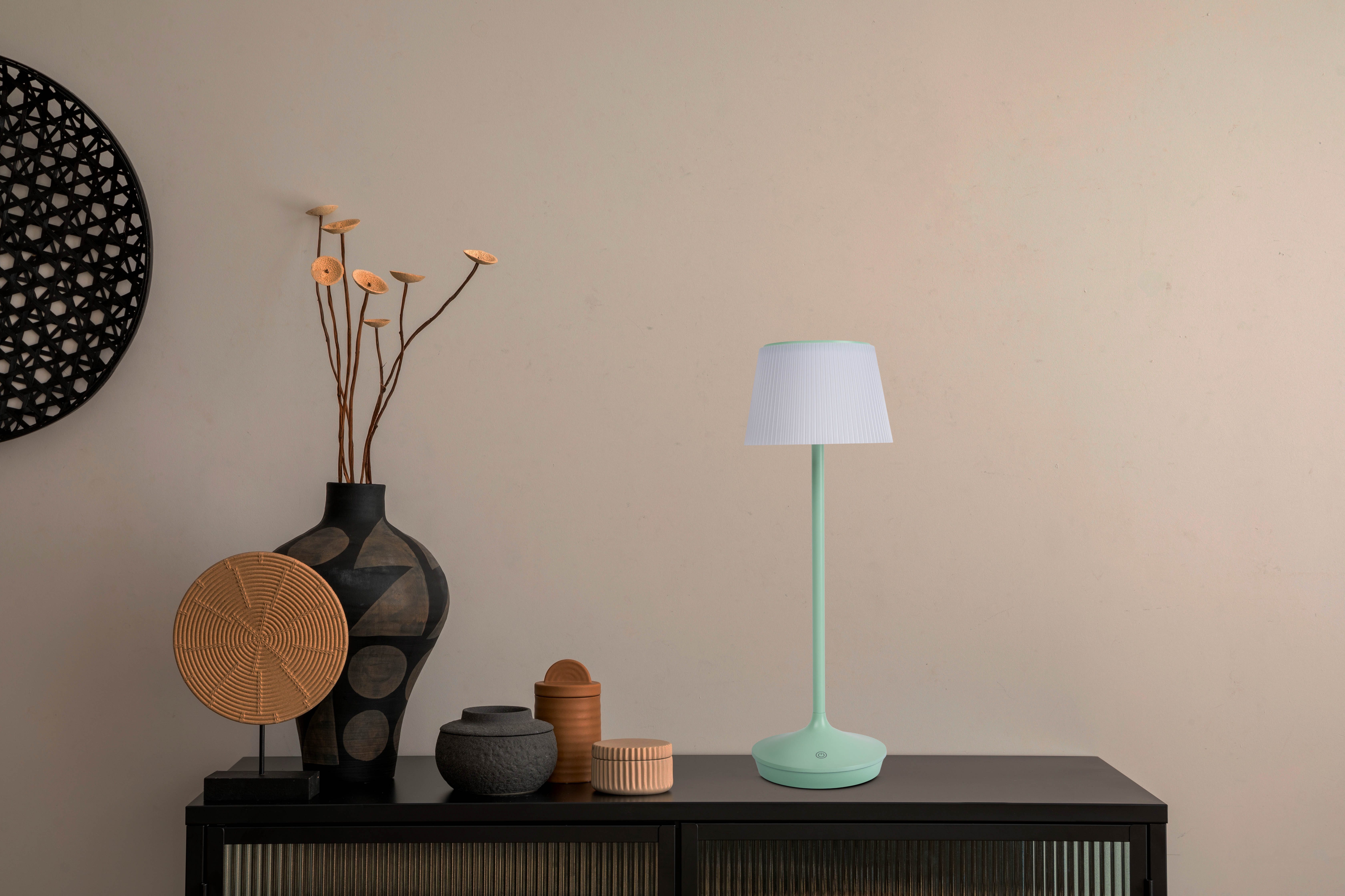 näve Led-tafellamp Zonne-lamp / acculamp "EMMI" Zonne-energie, accubedrijf, CCT, aanraaksensor, accutafellamp (1 stuk)