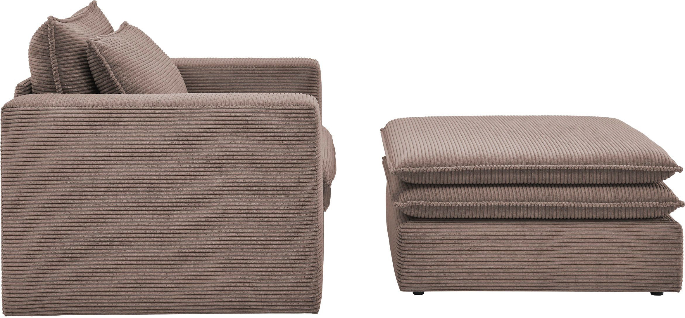 Places of Style Zithoek PIAGGE Hoogwaardige cord, loveseat en loveseat-hocker als set (2-delig)