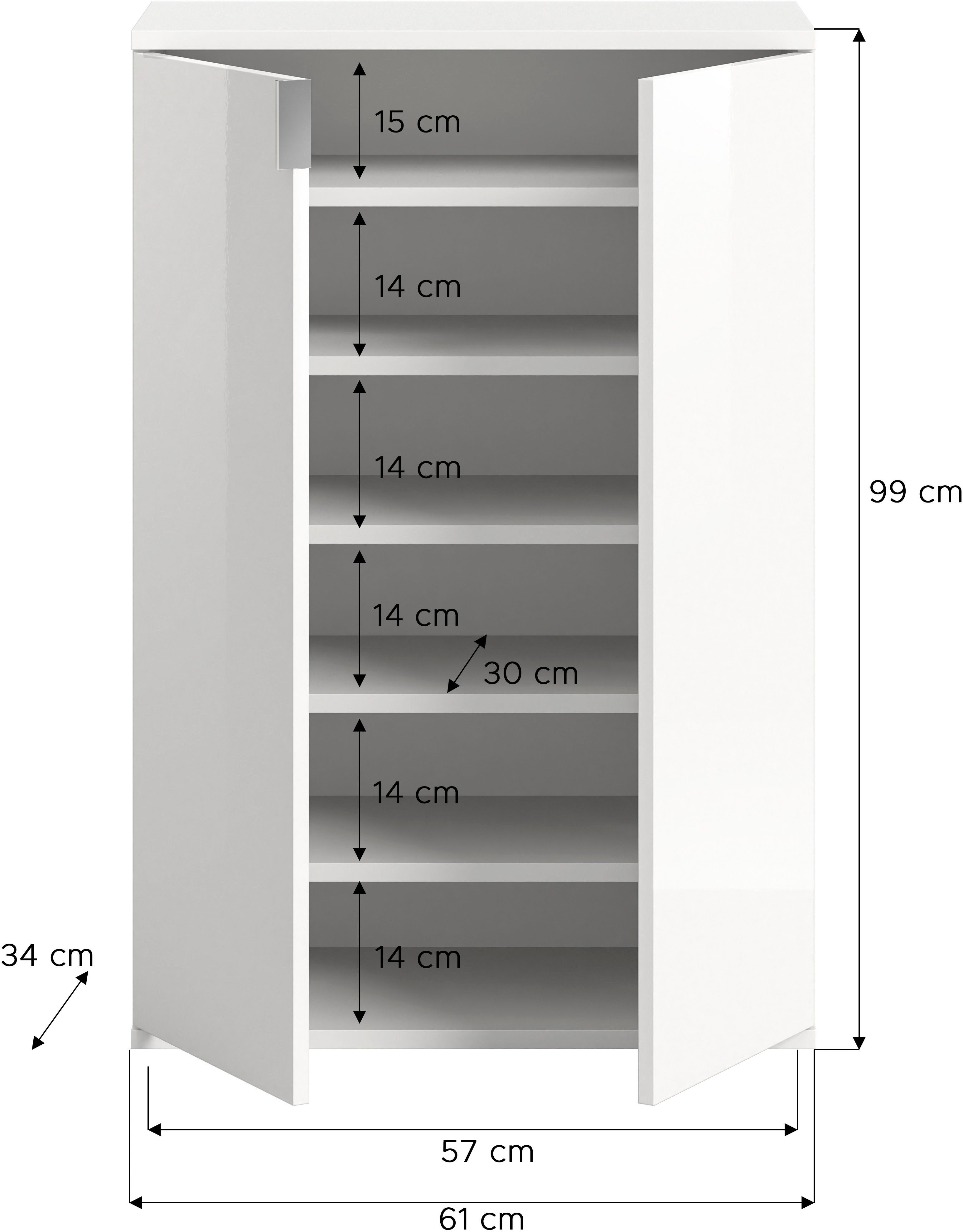 INOSIGN Schoenenkast Trondheim, Breedte 61 cm, 2 Deuren, 5 Planken, 6 Vakken Garderobekast, schoenenkast, schoenenkommode, buffetkast, gangkast