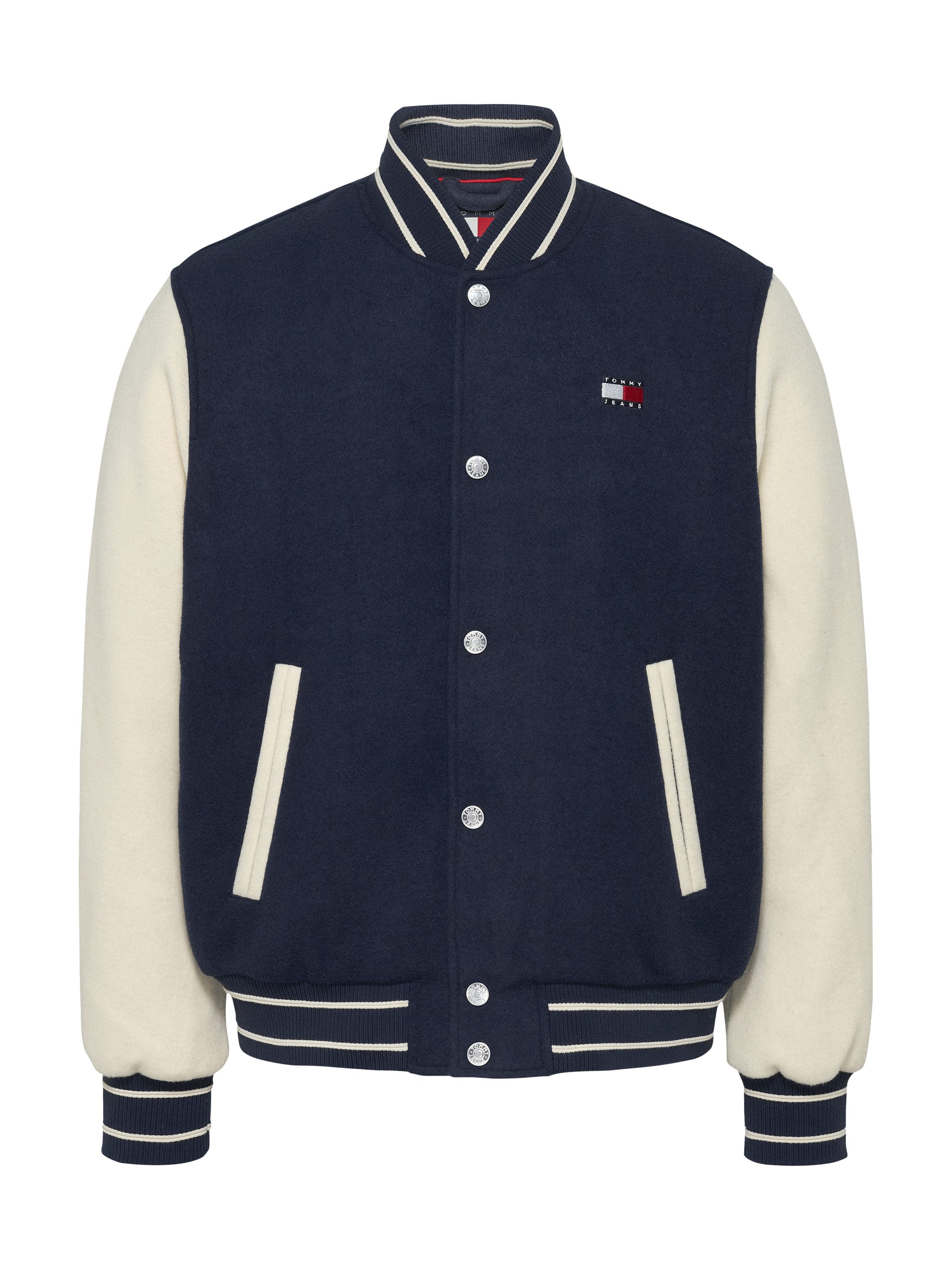 TOMMY JEANS Bomberjack TJM WOOL BLEND VARSITY JKT EXT met colorblock-ontwerp, logoborduring