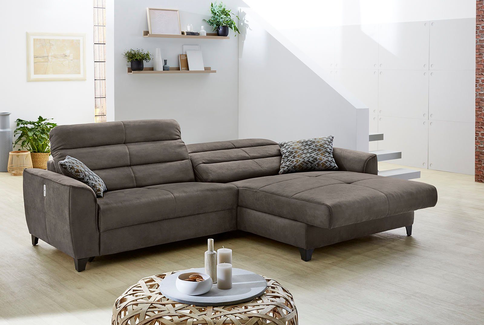 Jockenhöfer Gruppe Hoekbank Double One L-vorm met 2 x 120 cm brede, elektrisch verstelbare relaxfuncties