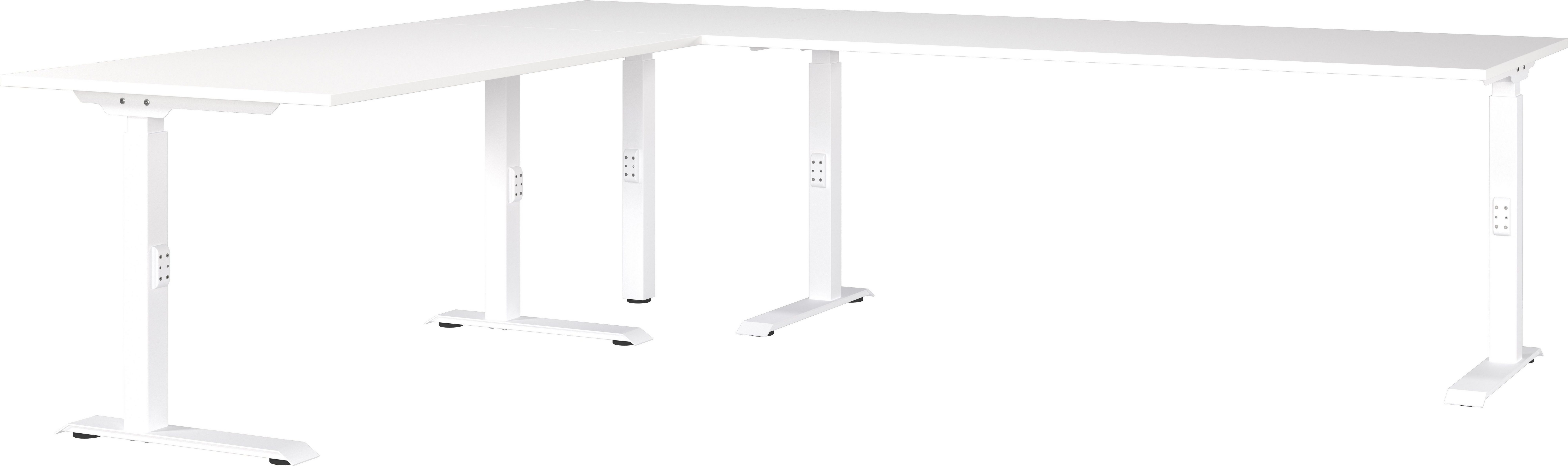 GERMANIA Bureau Milaan Mechanisch in hoogte verstelbaar hoekbureau met een steunpoot bureaus maat 260 cm x 68 cm x 220 cm wit