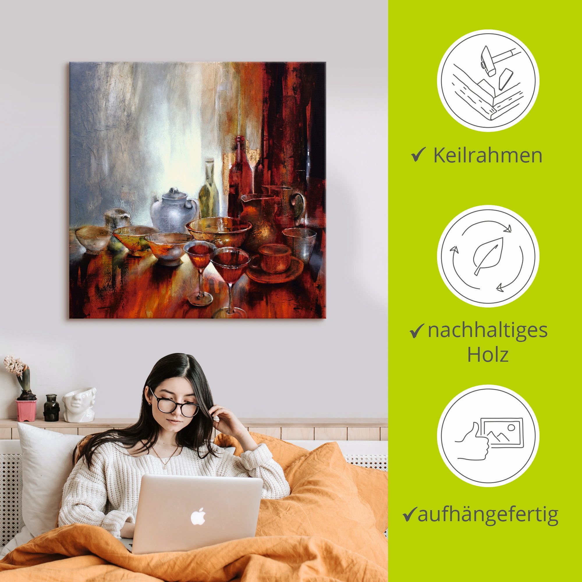 Artland Artprint Stilleven met grijze theepot als artprint van aluminium, artprint op linnen, muursticker of poster in verschillende maten