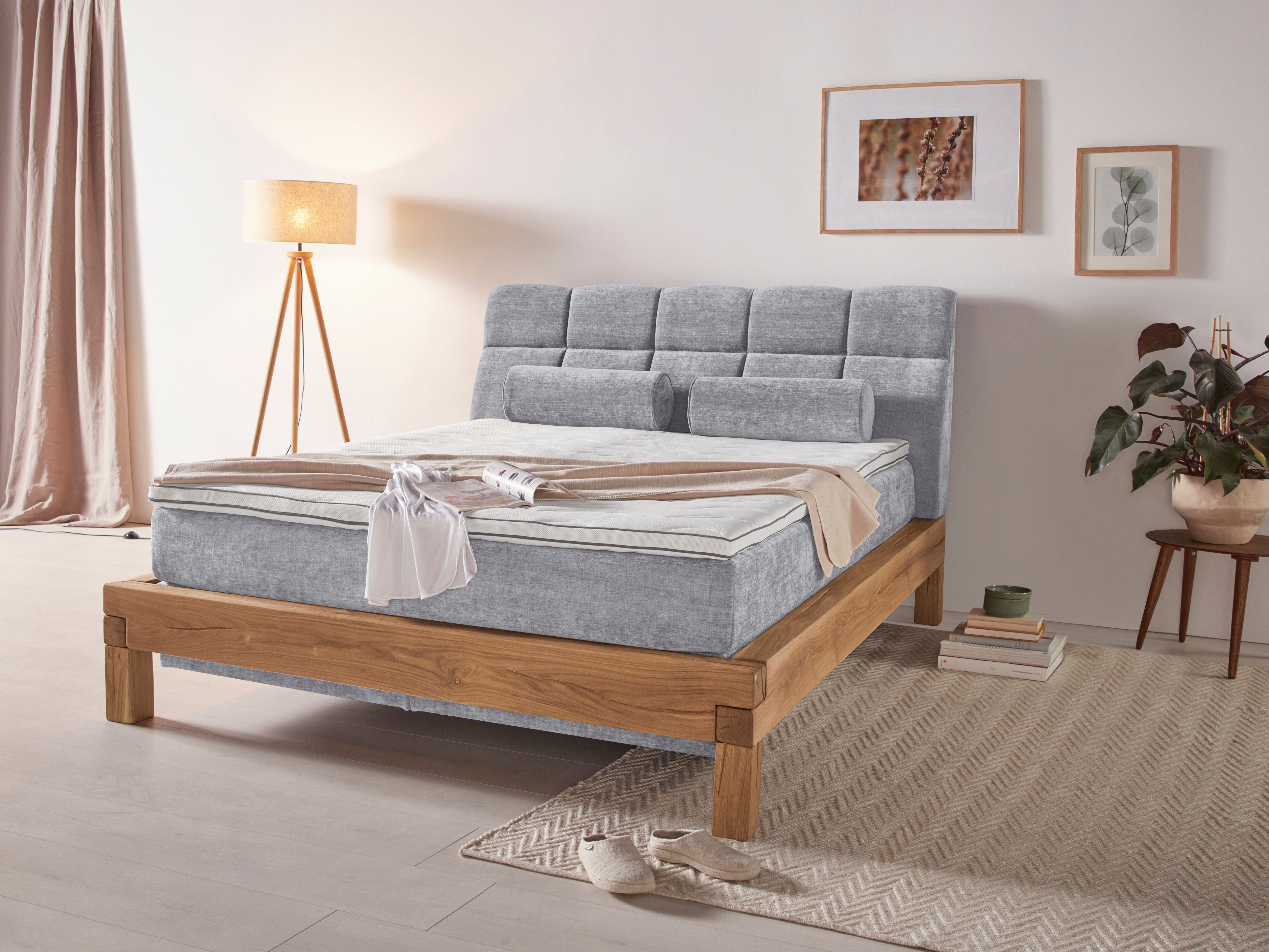 Home affaire Boxspring Villads Ligoppervlak: 160x200 cm van balkeiken, inside-boxspringonderbouw boxsprings grijs
