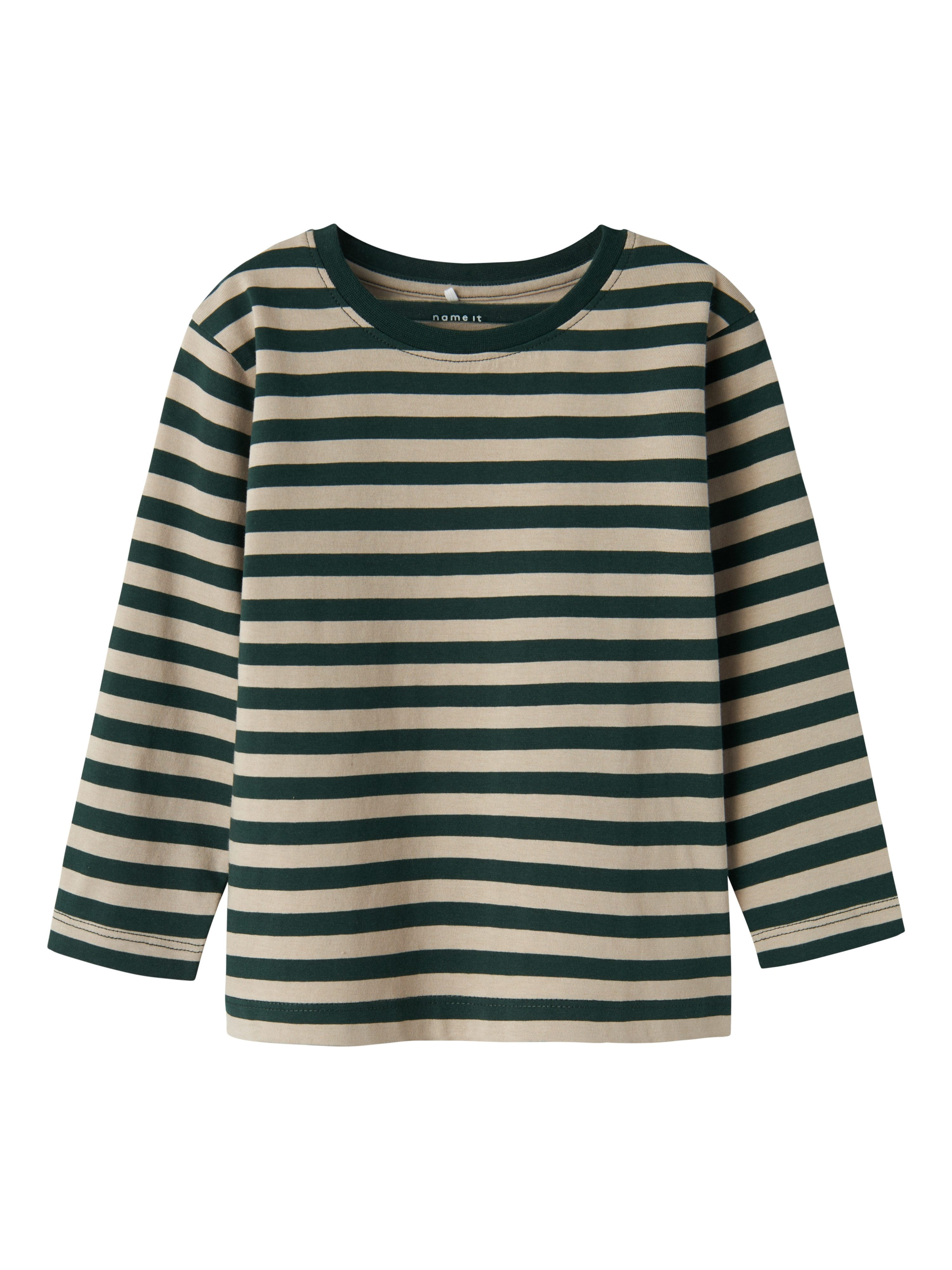 Name it MINI gestreepte longsleeve NMMSALMO beige zwart Jongens Katoen Ronde hals 110
