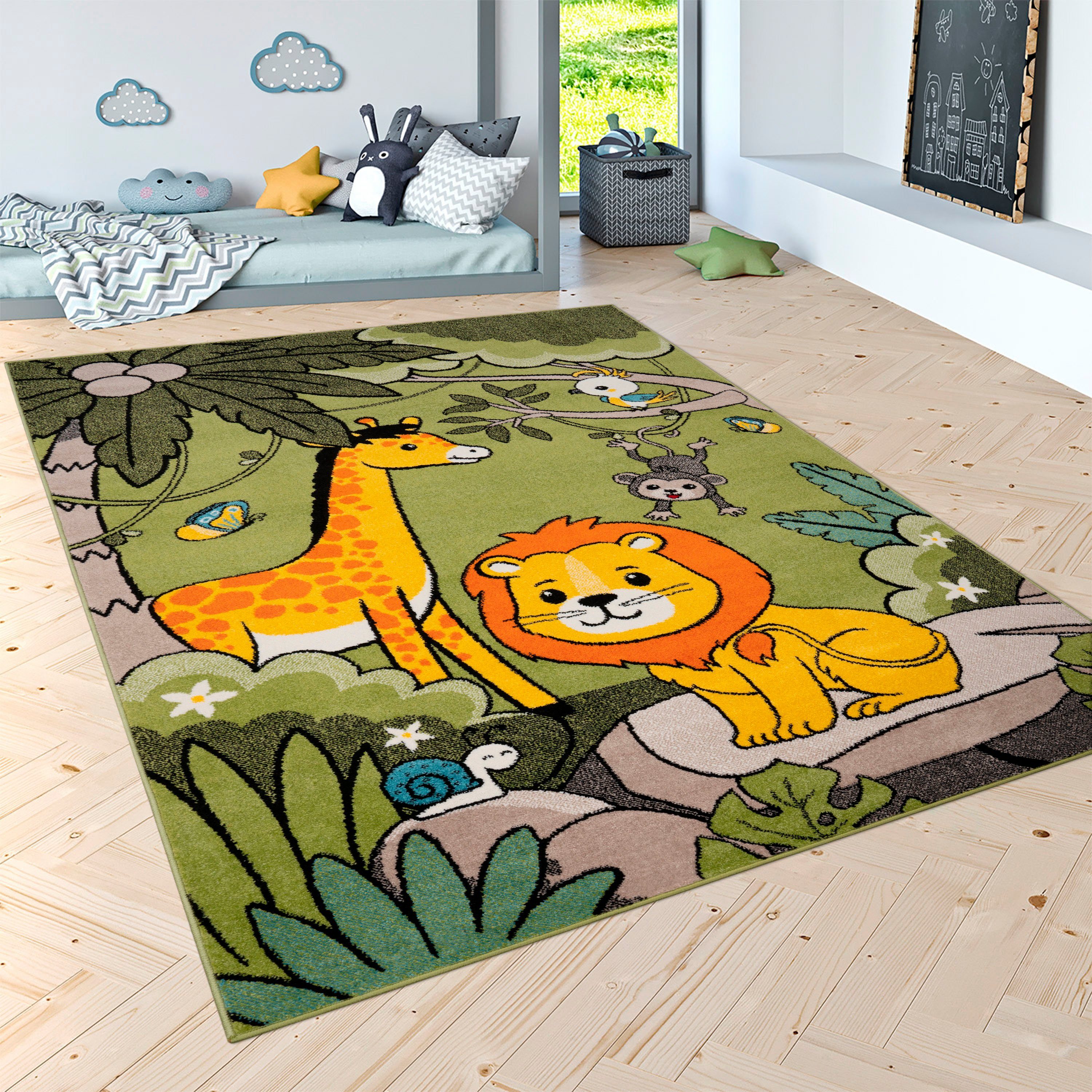 Paco Home Kindervloerkleed ECE 958 Korte pool, motief leuke dierentuindieren, kinderkamer