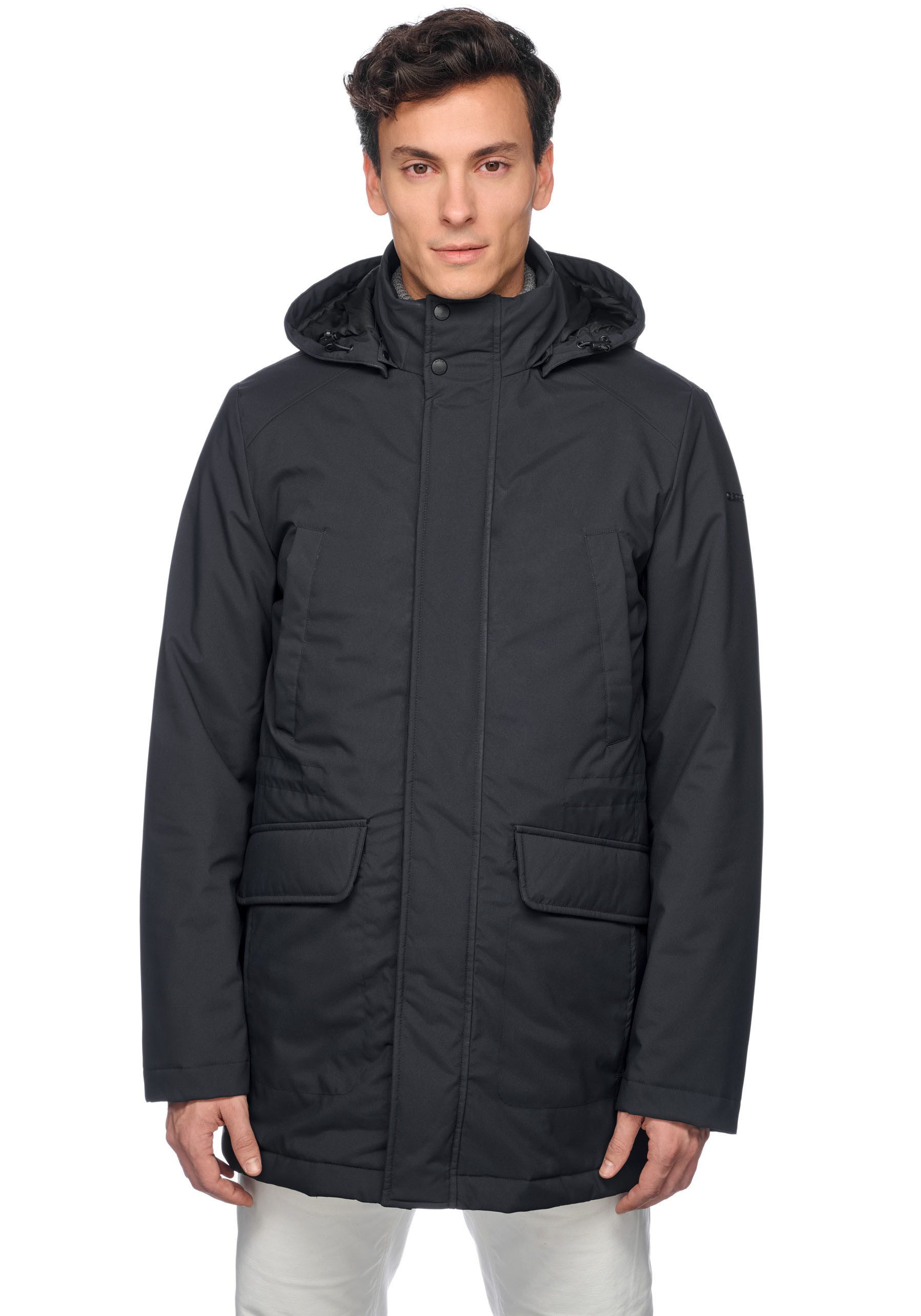 Geox Parka ANDALO met verborgen rits, afneembare capuchon, veel zakken heren winterjassen maat 50 blauw