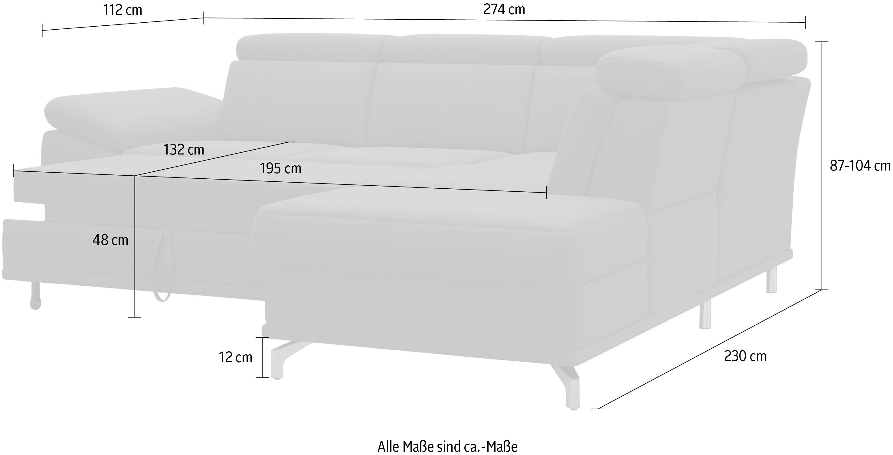 sit&more Hoekbank Cabrio L-vorm, met zitdiepteverstelling, arm- en hoofdsteunverstelling