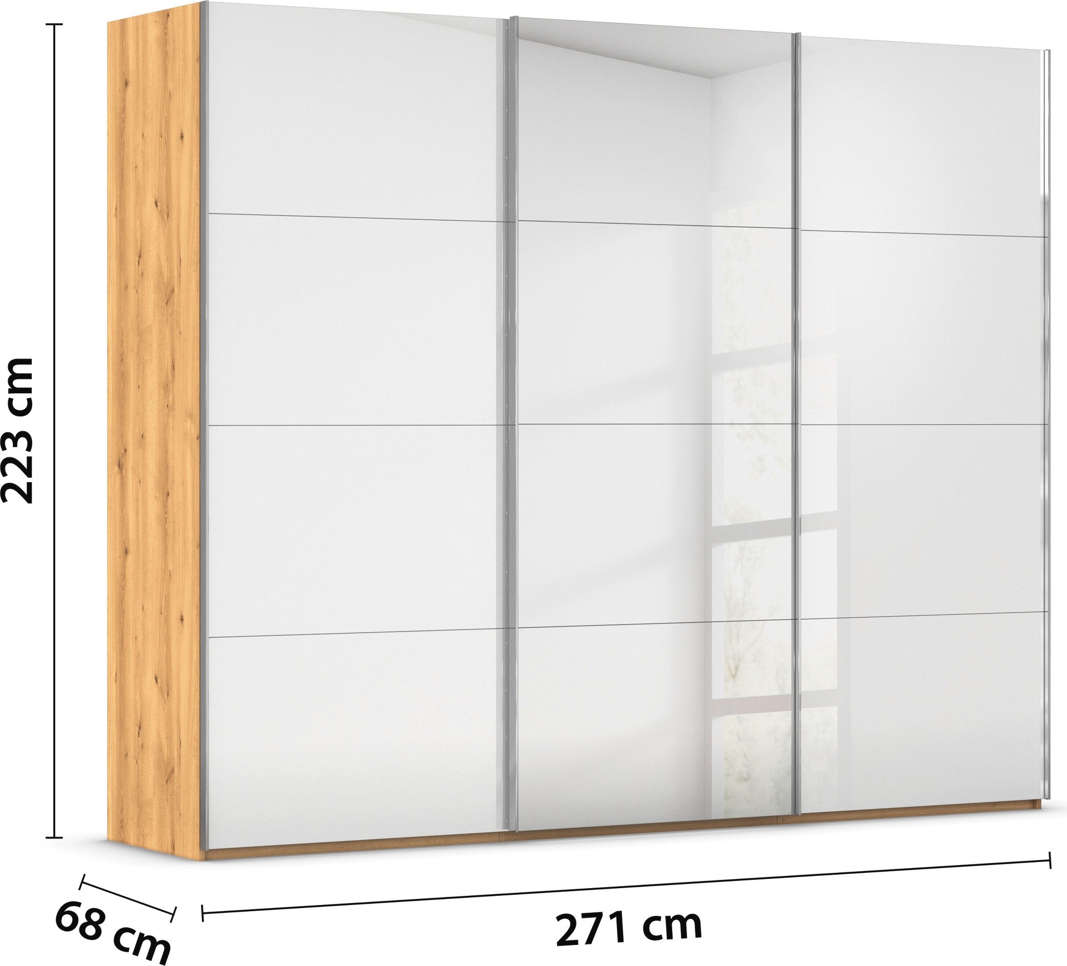rauch Schuifdeurkast Kledingkast Kast Garderobe Slaapkamerkast SCALE-FYRA edel vierdelige deuren spiegel/glas-mix veel kleuren made in germany