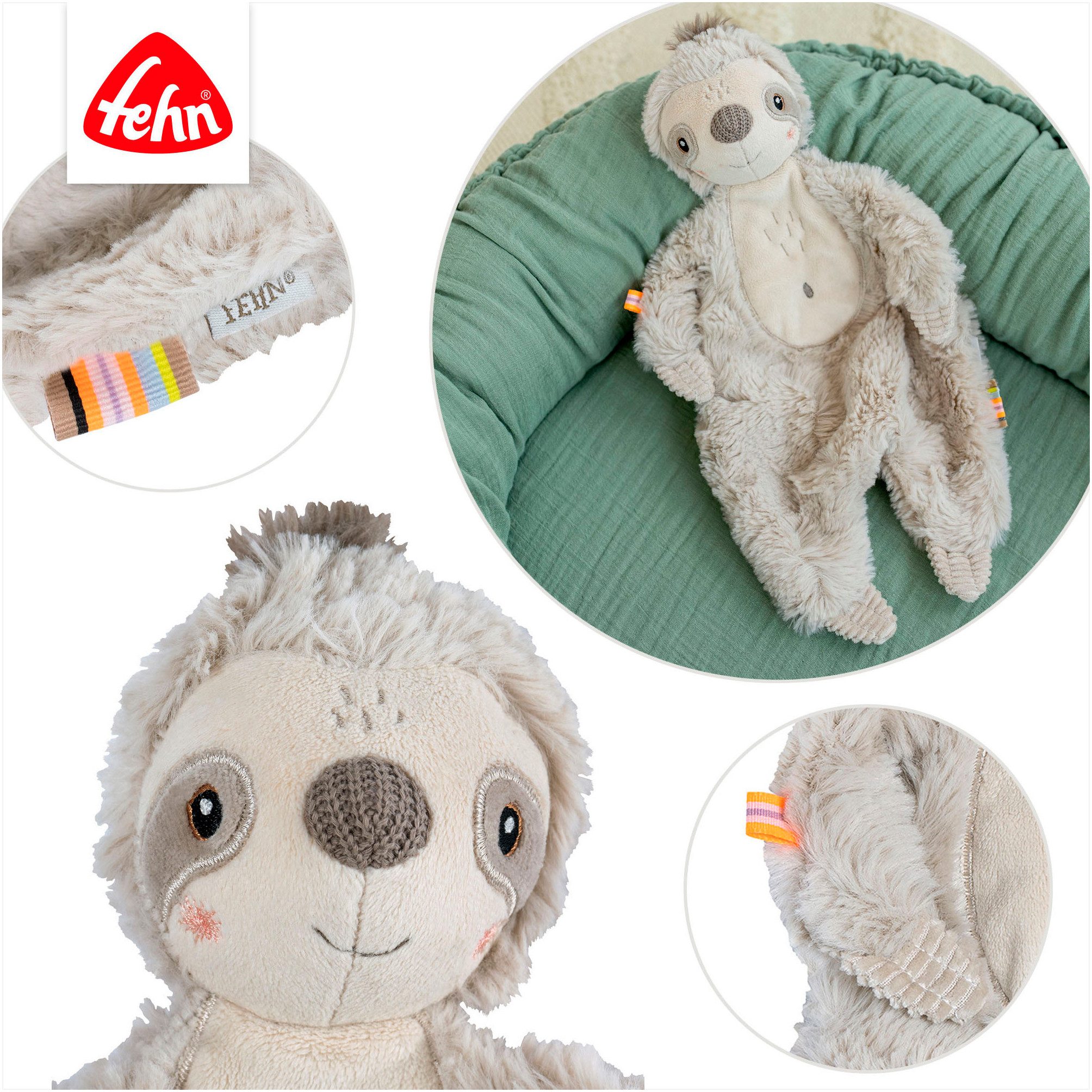 Fehn Knuffeldoekje Lazy, Crazy & Pink, Knuffeldoekje Luiaard