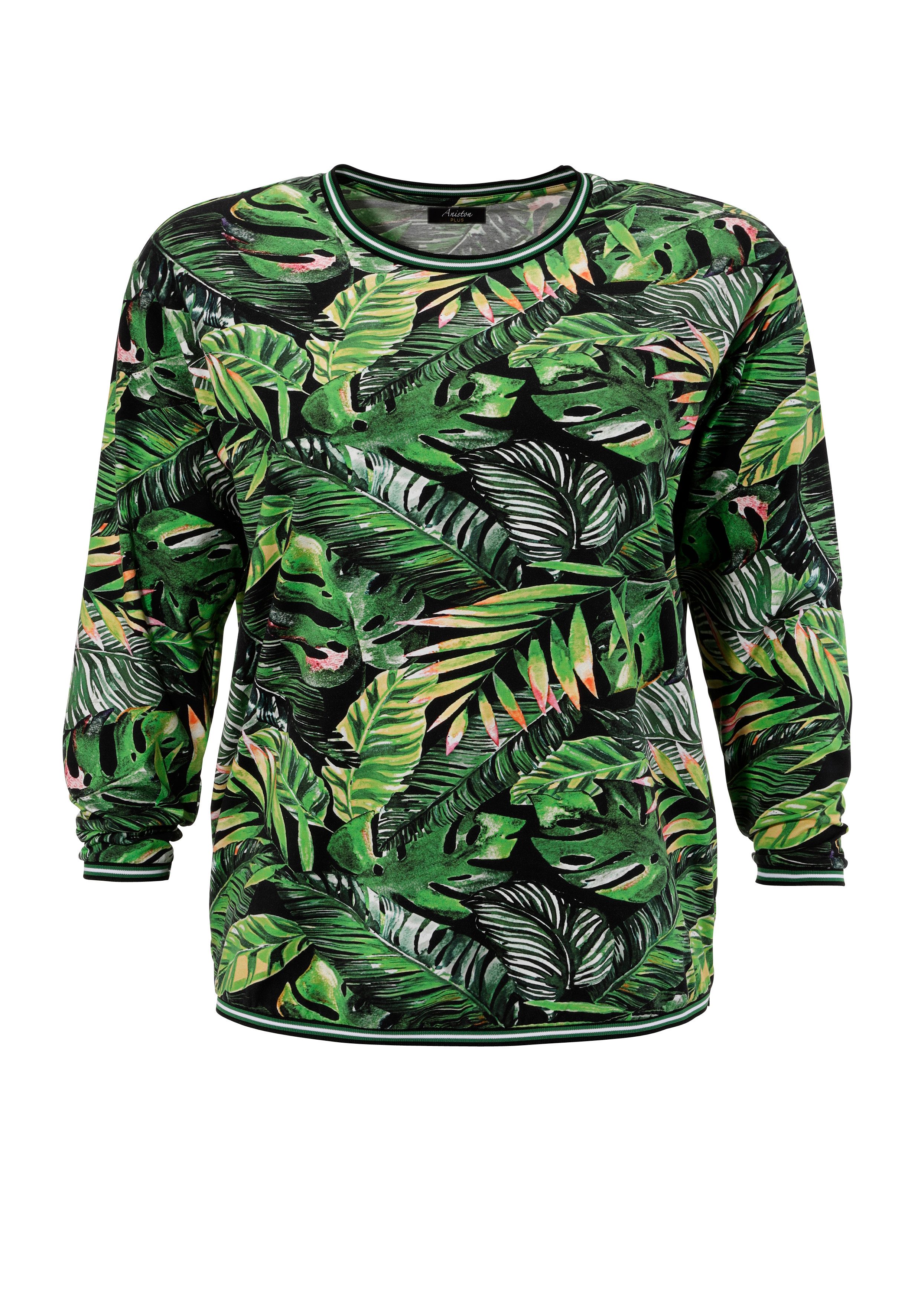 Aniston PLUS Sweatshirt met kleurrijke, tropische bladeren bedrukt - nieuwe collectie