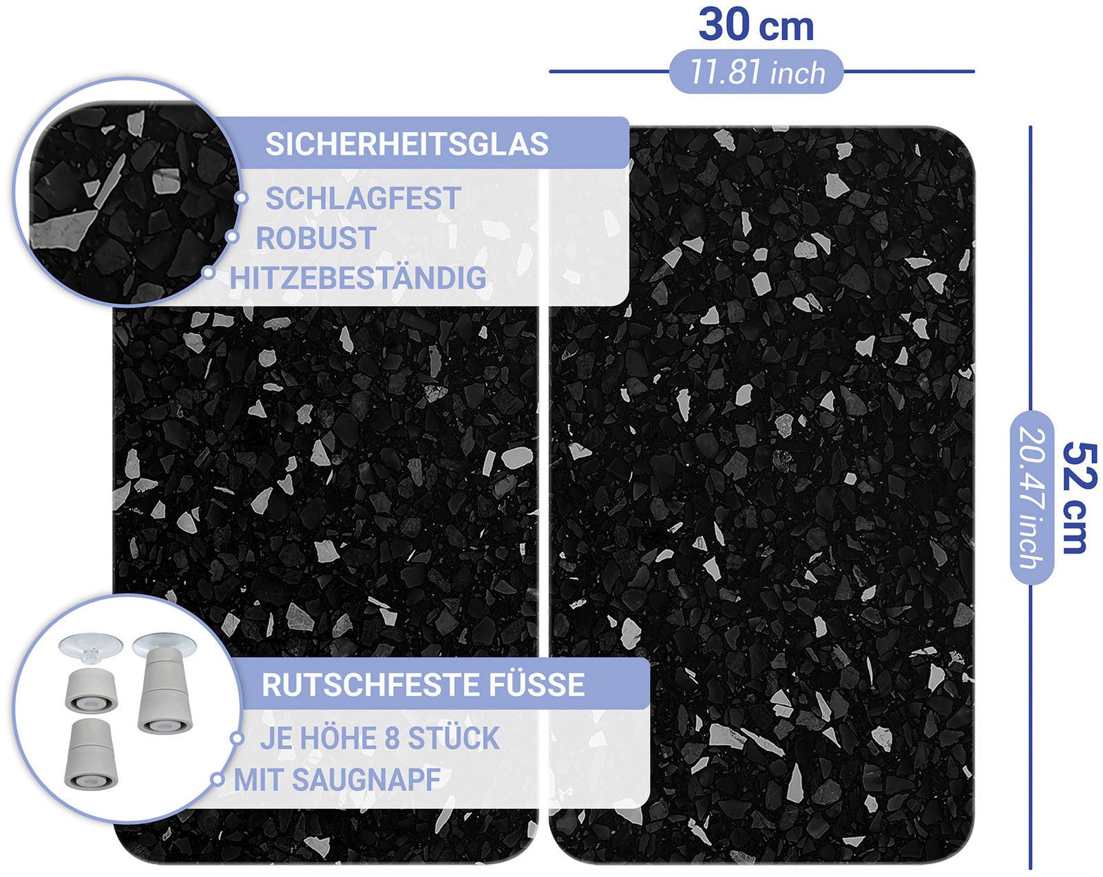 WENKO Kookplaatdeksel Universeel model Terrazzo Kookplaatafdekking voor alle soorten kookplaten, krasvast, met antislipvoetjes (set, 2-delig)