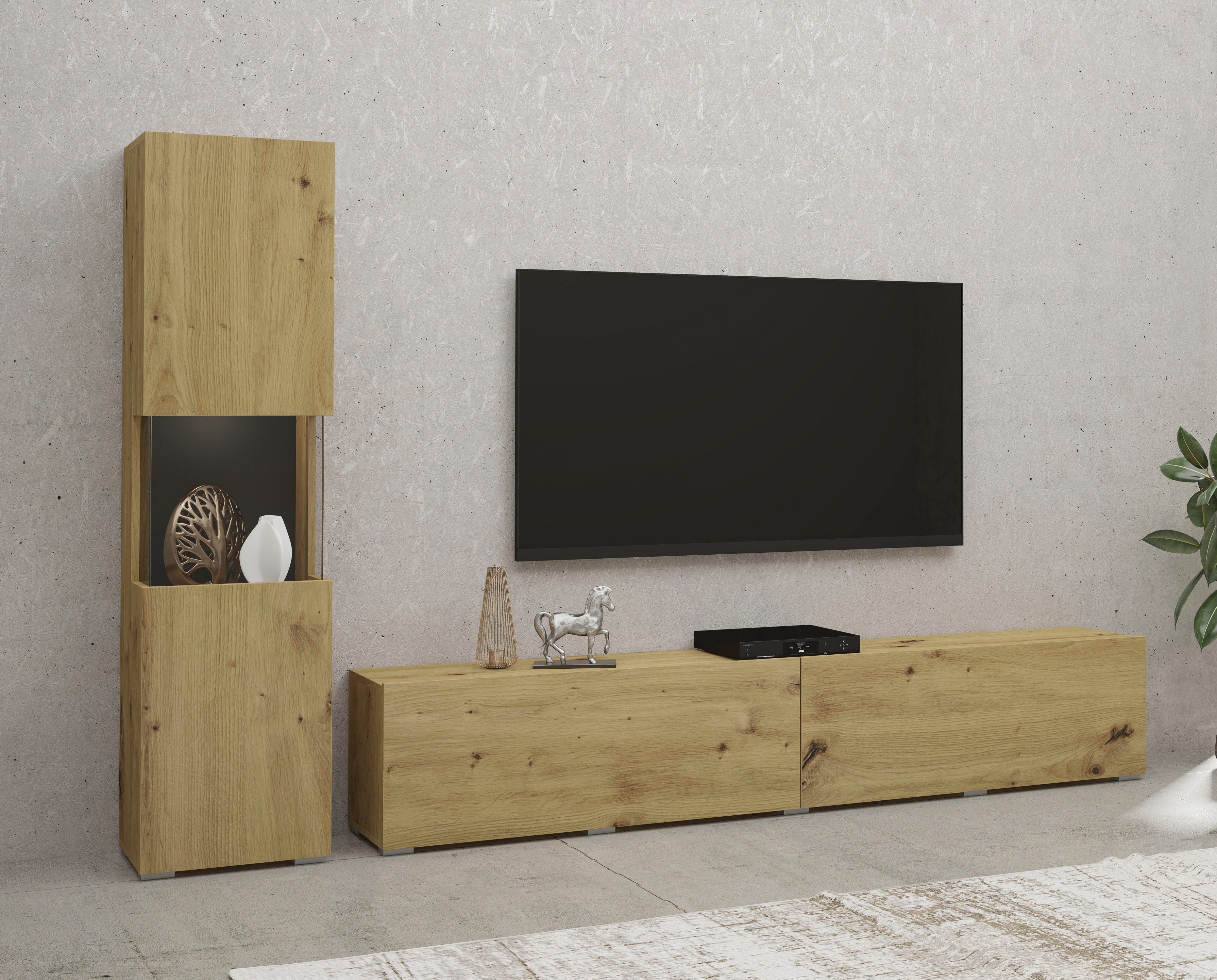 INOSIGN Wandmeubel Ava, woonkamer-set hangend/staand te monteren, vitrinekast, lowboard