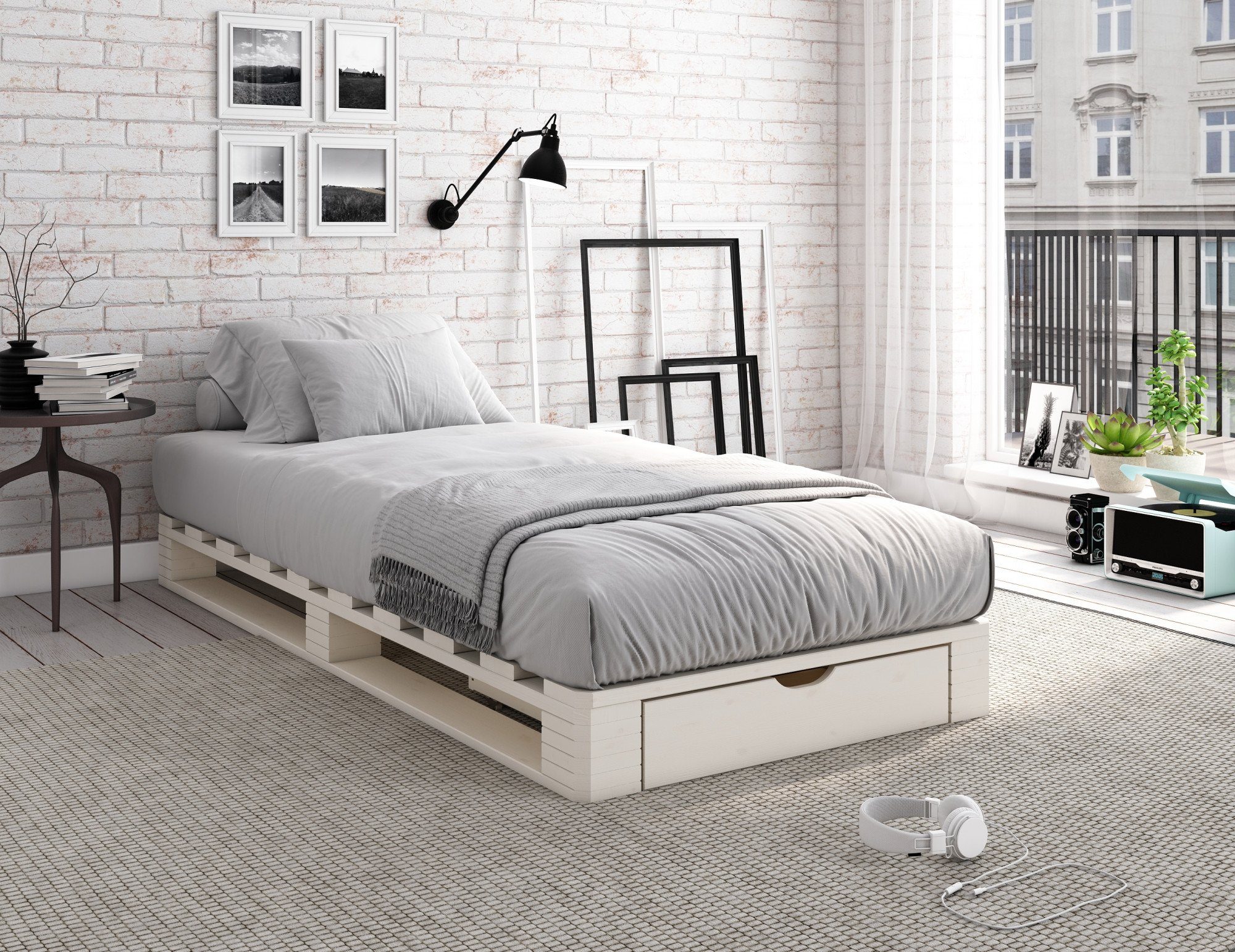 Home affaire Palletbed "ALASCO" BESTSELLER! Met lade gecertificeerd massief hout, uit te breiden tot tweepersoons- of familiebed