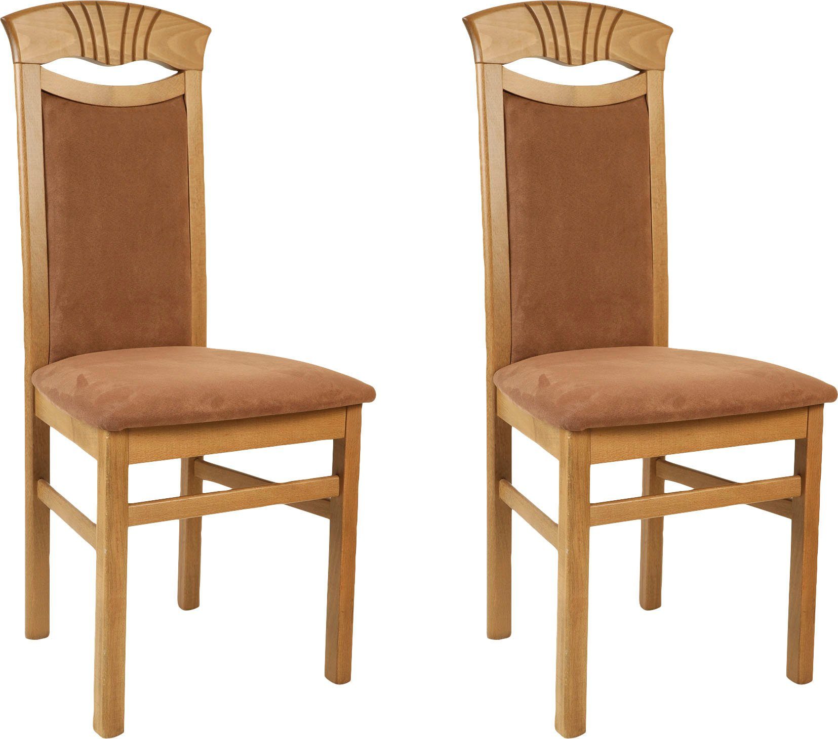 Home affaire Eetkamerstoel Franz slijtvast microvezel, onderstel beuken naturel of wit, houten stoel (set, 2 stuks)