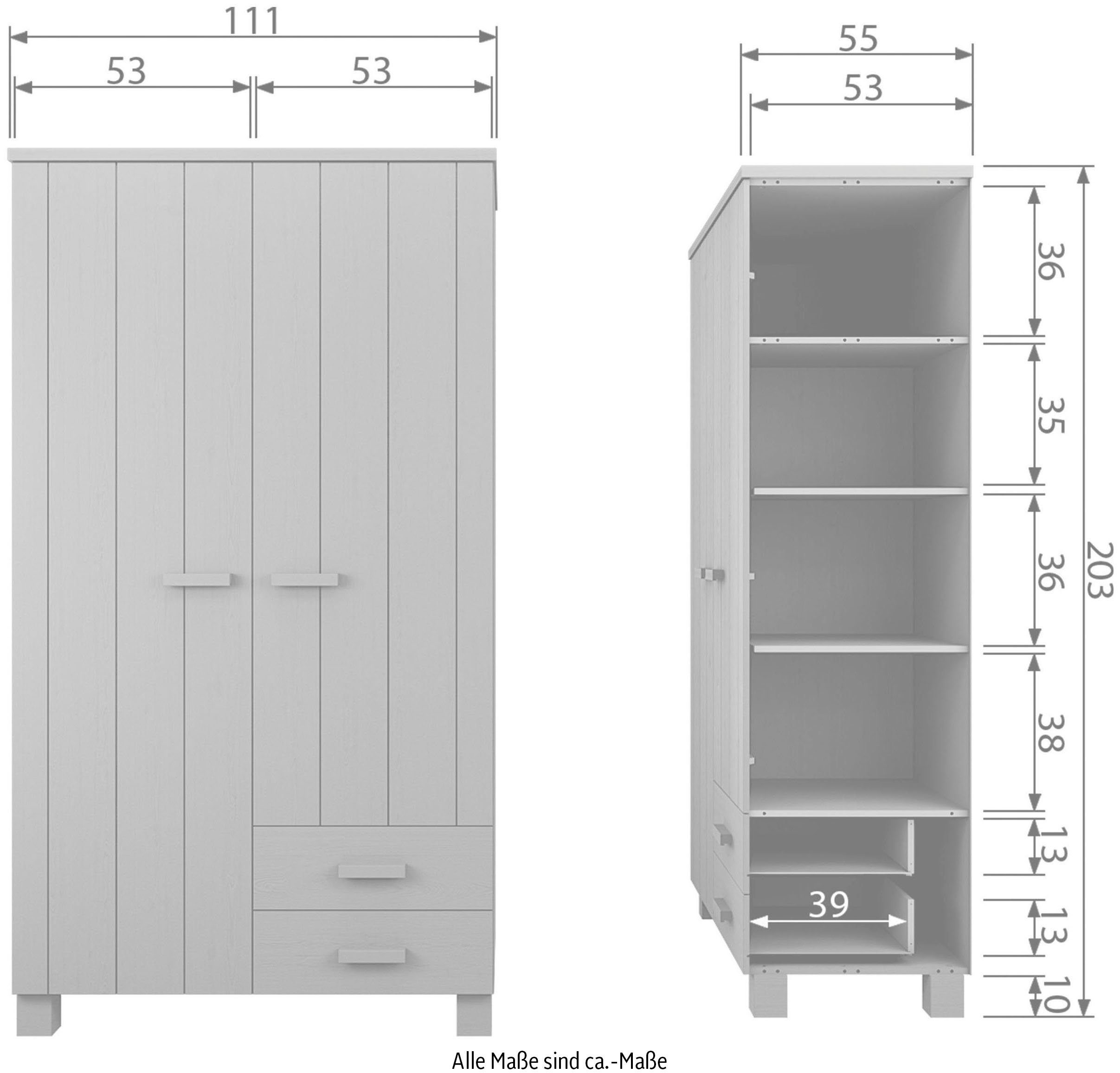 WOOOD Kledingkast Dennis met kledingstang, veel opbergruimte, b 111 cm x h 202 cm