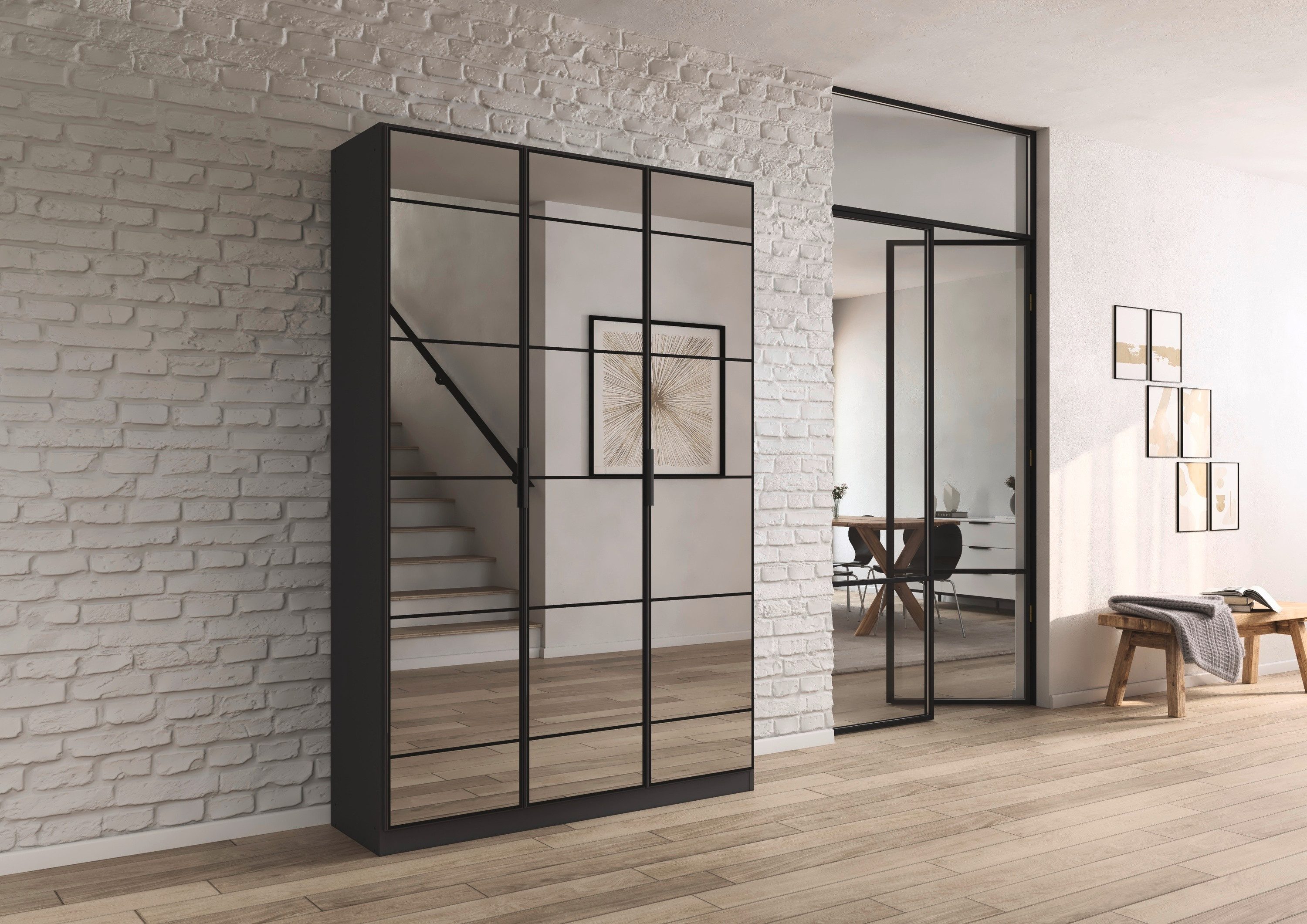 rauch Draaideurkast Kledingkast Kast Garderobe Slaapkamerkast ACERO Spiegelfront in moderne loft-look MADE IN GERMANY