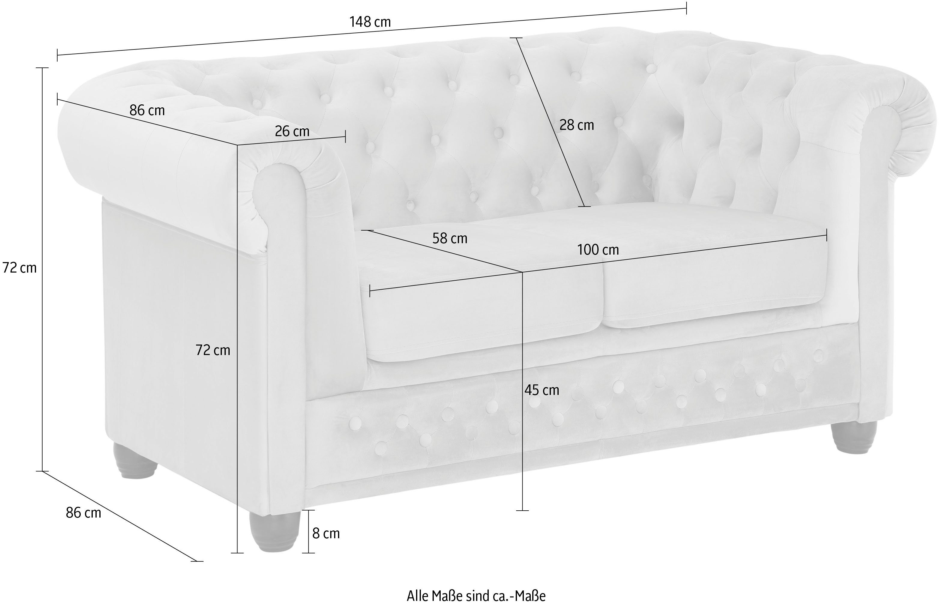 Home affaire Chesterfield-bank New Castle met hoogwaardige capitonnage in chesterfield-design, bxdxh: 148x86x72