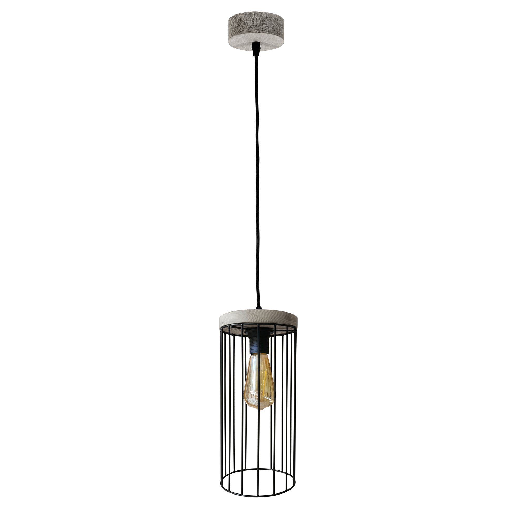 BRITOP LIGHTING Hanglamp TIMEO WOOD max Hanglamp, trendy kap in kooi-look van metaal, met grenenhout in grijs, bijpassende LM E27 / exclusief, Made in Europe