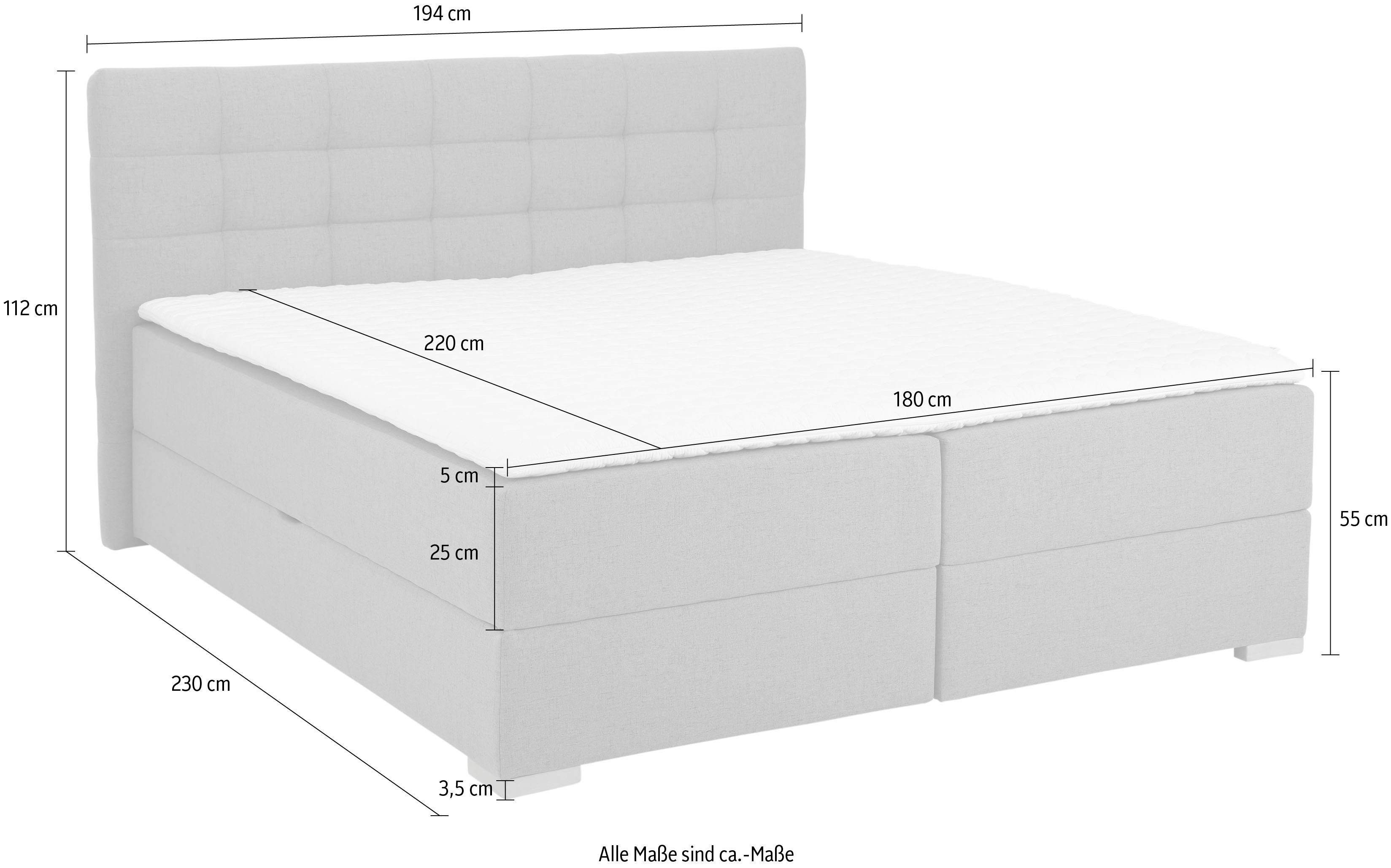 Home affaire Boxspring Olivet in 4 kleuren, 4 breedten, 2 matrassoorten, ook in extra lang 220 cm