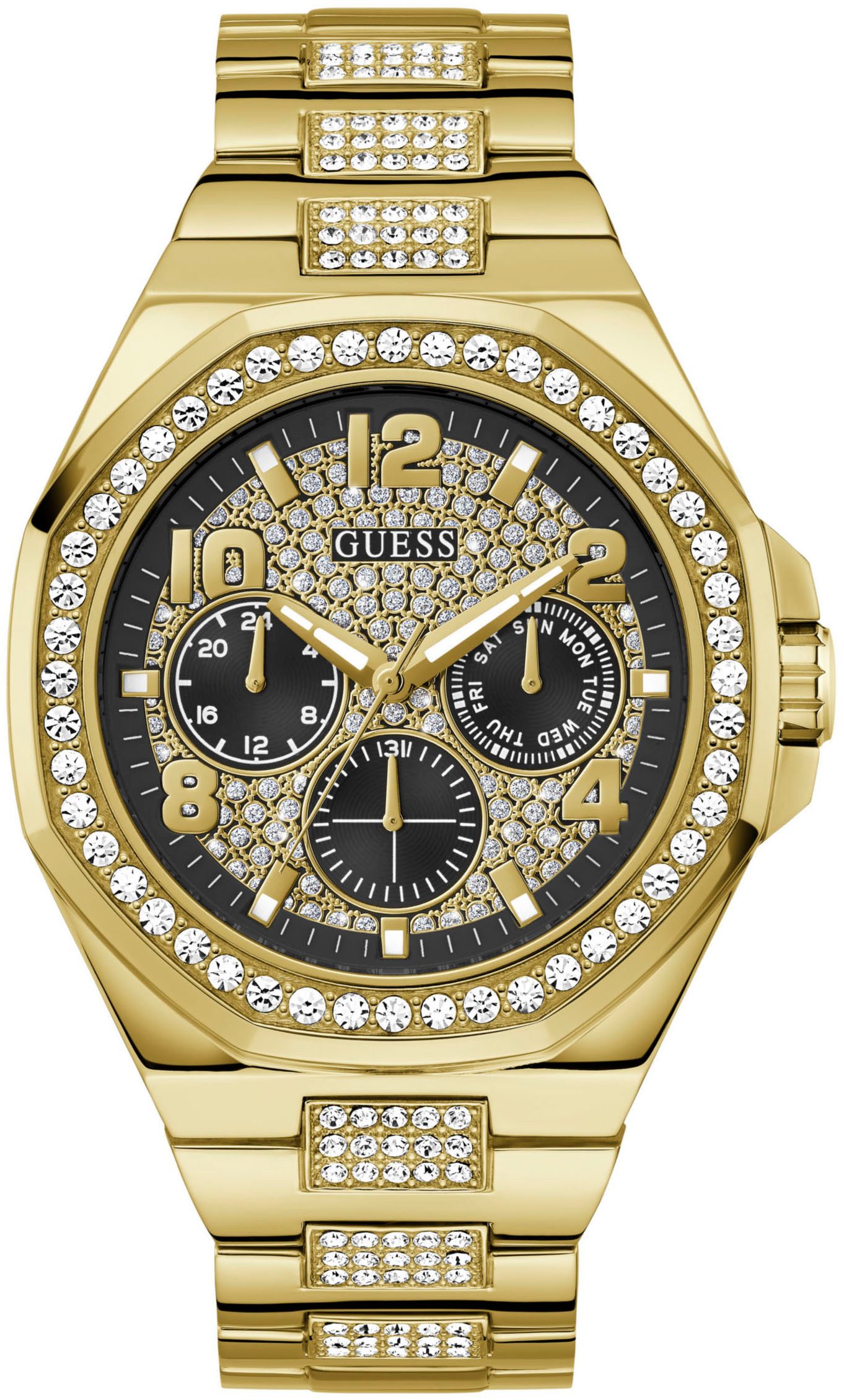 Guess Multifunctioneel horloge Empire Quartzhorloge, horloge, heren, datum, 12/24-uurs weergave, kristalstenen
