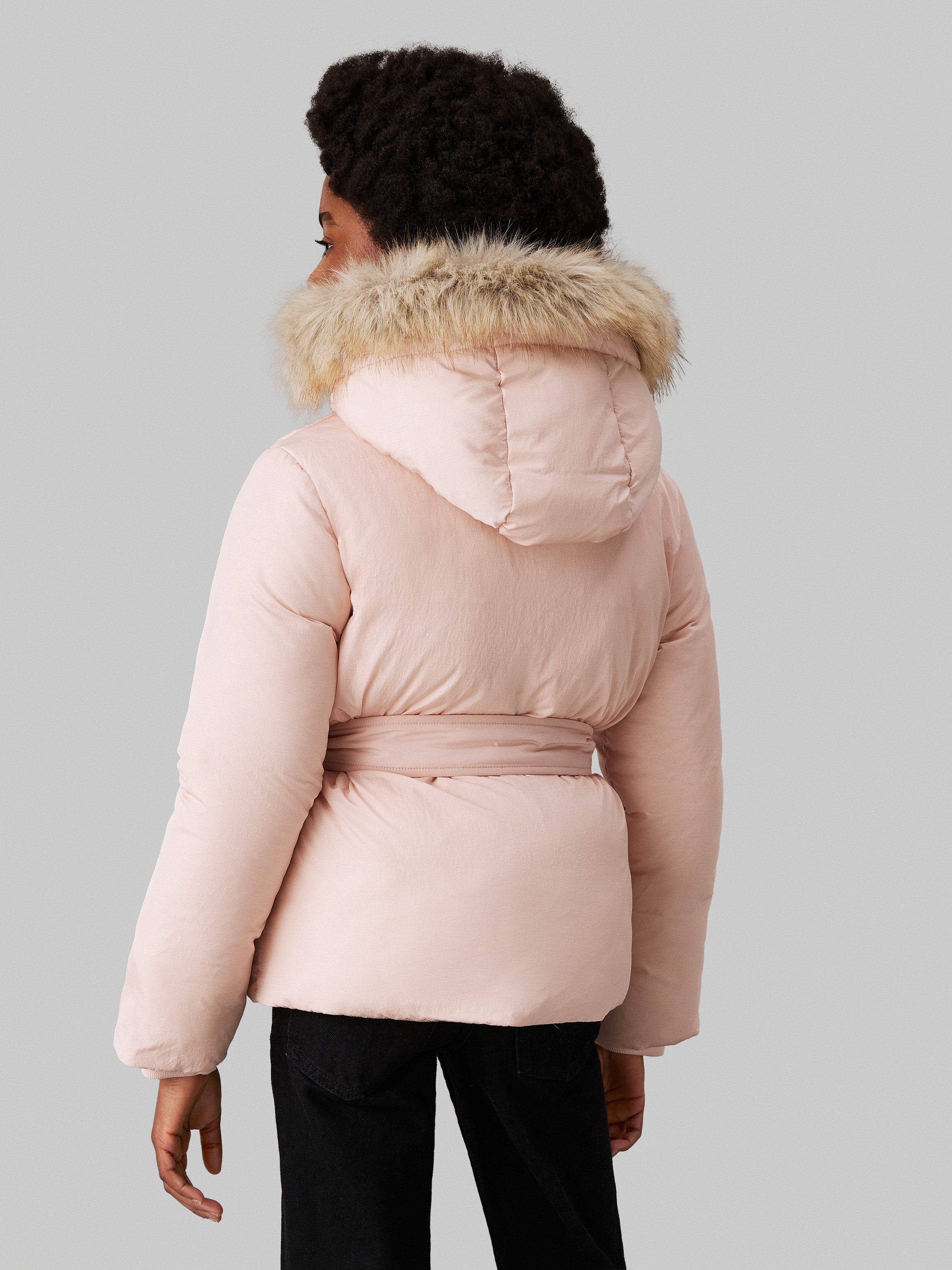 Calvin Klein Outdoorjack Classic Belted Fur Jacket voor kinderen tot 16 jaar en met logo-opdruk
