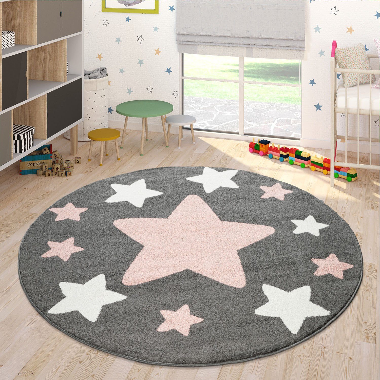 Paco Home Kindervloerkleed Capri 330 Korte pool, motief sterren, pastelkleuren, kinderkamer