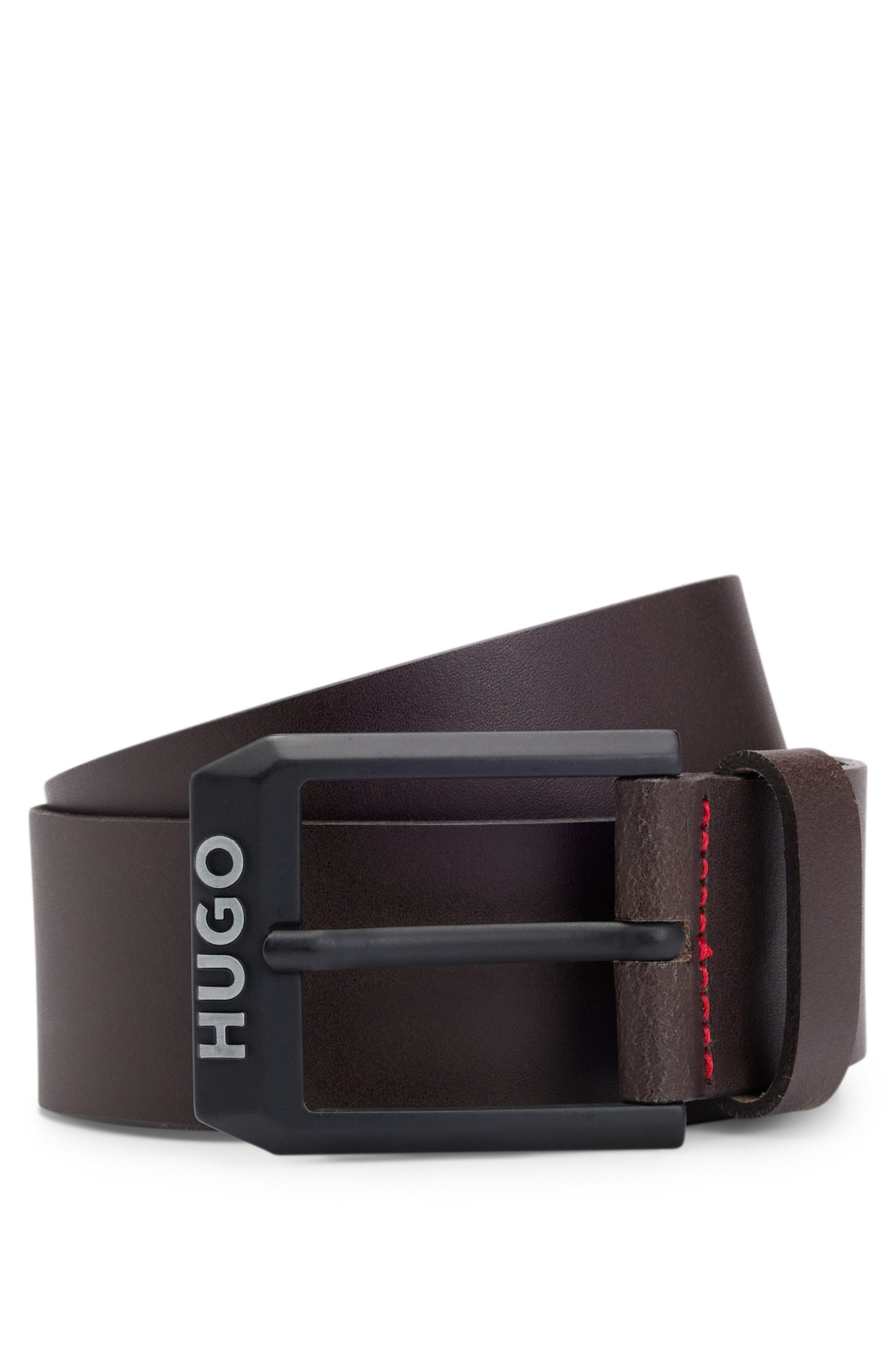 HUGO Leren riem Gelio-B_Sz40 HUGO merkembleem, rode treknaad