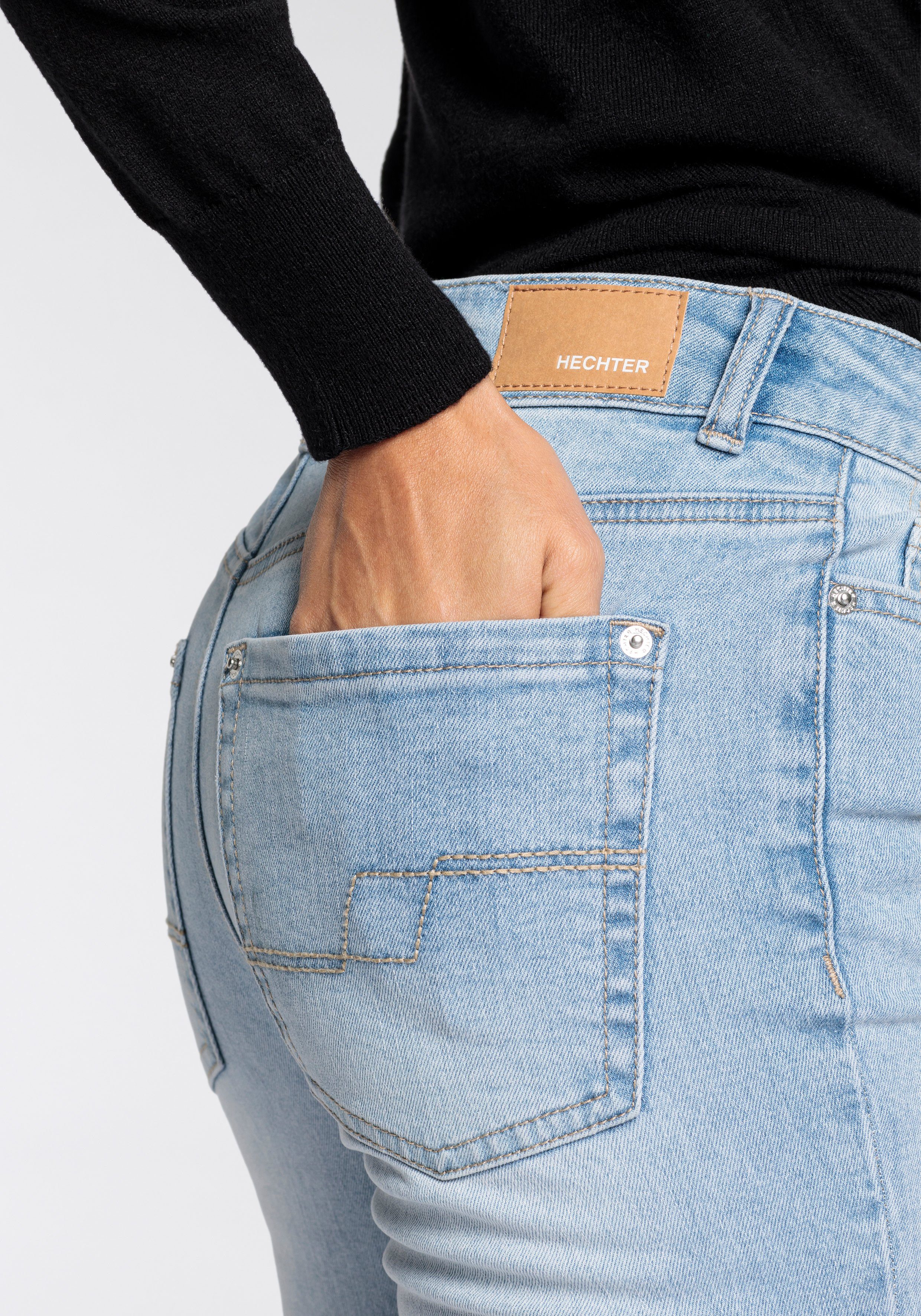 HECHTER PARIS Skinny fit jeans hoge taille, enkel-lang, elastische twill-stof, used-wassing