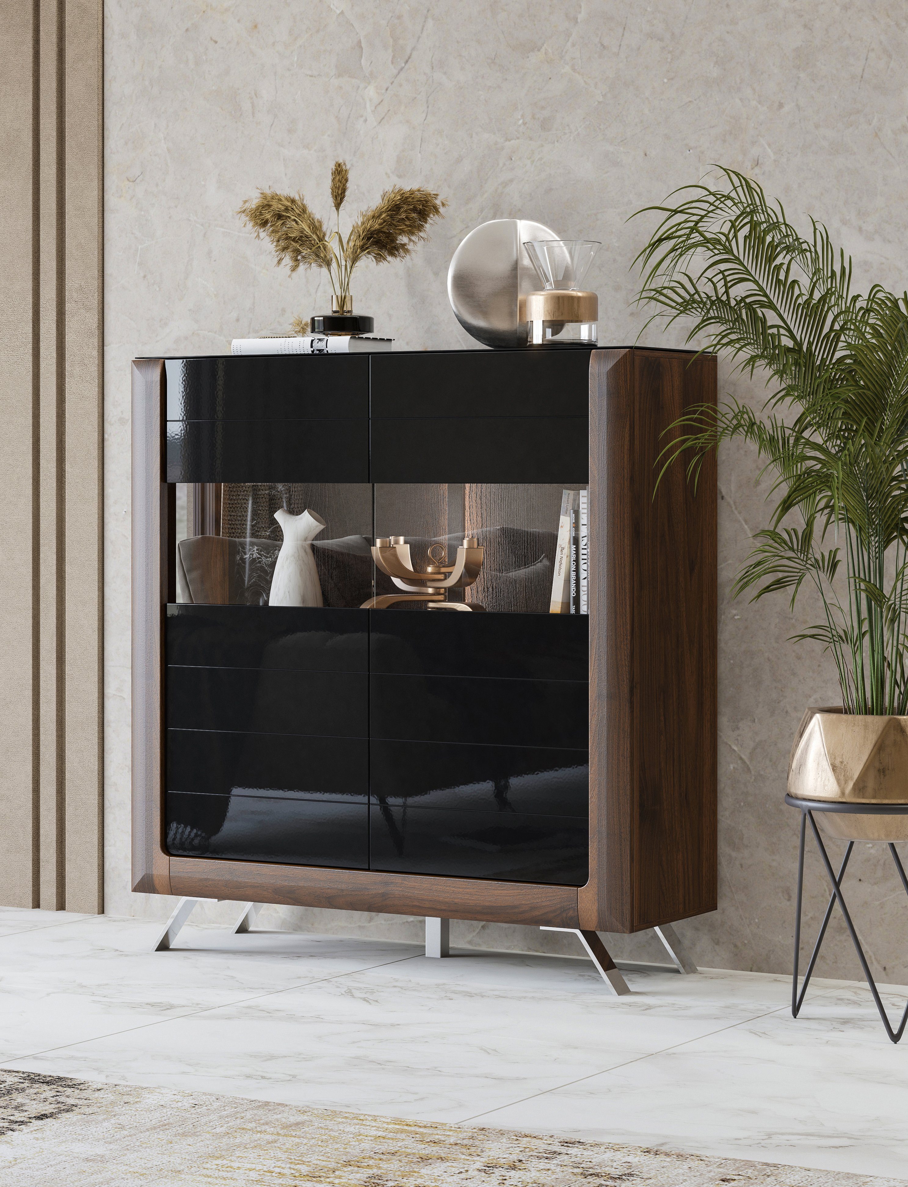 Leonique Highboard Kasai Hoogte 136,5 cm, 2 deuren met glasinzet