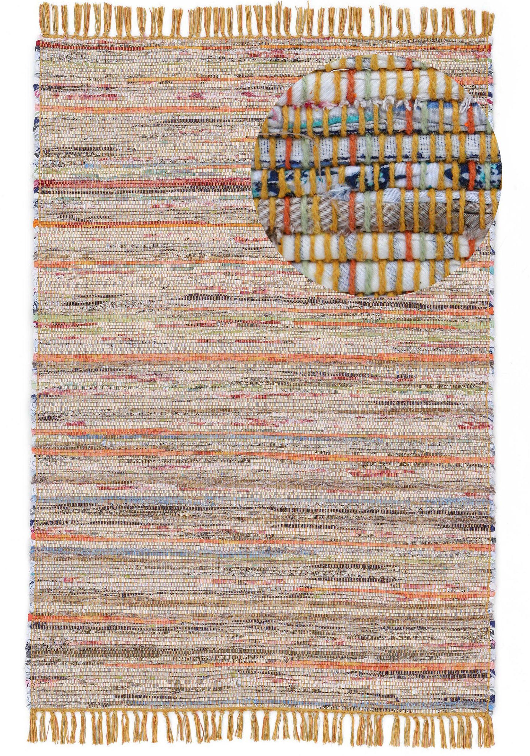 carpetfine Vloerkleed Kelim Chindi, omkeerbaar tapijt handgeweven, patchwork tapijt met franjes, ook verkrijgbaar in loperformaten