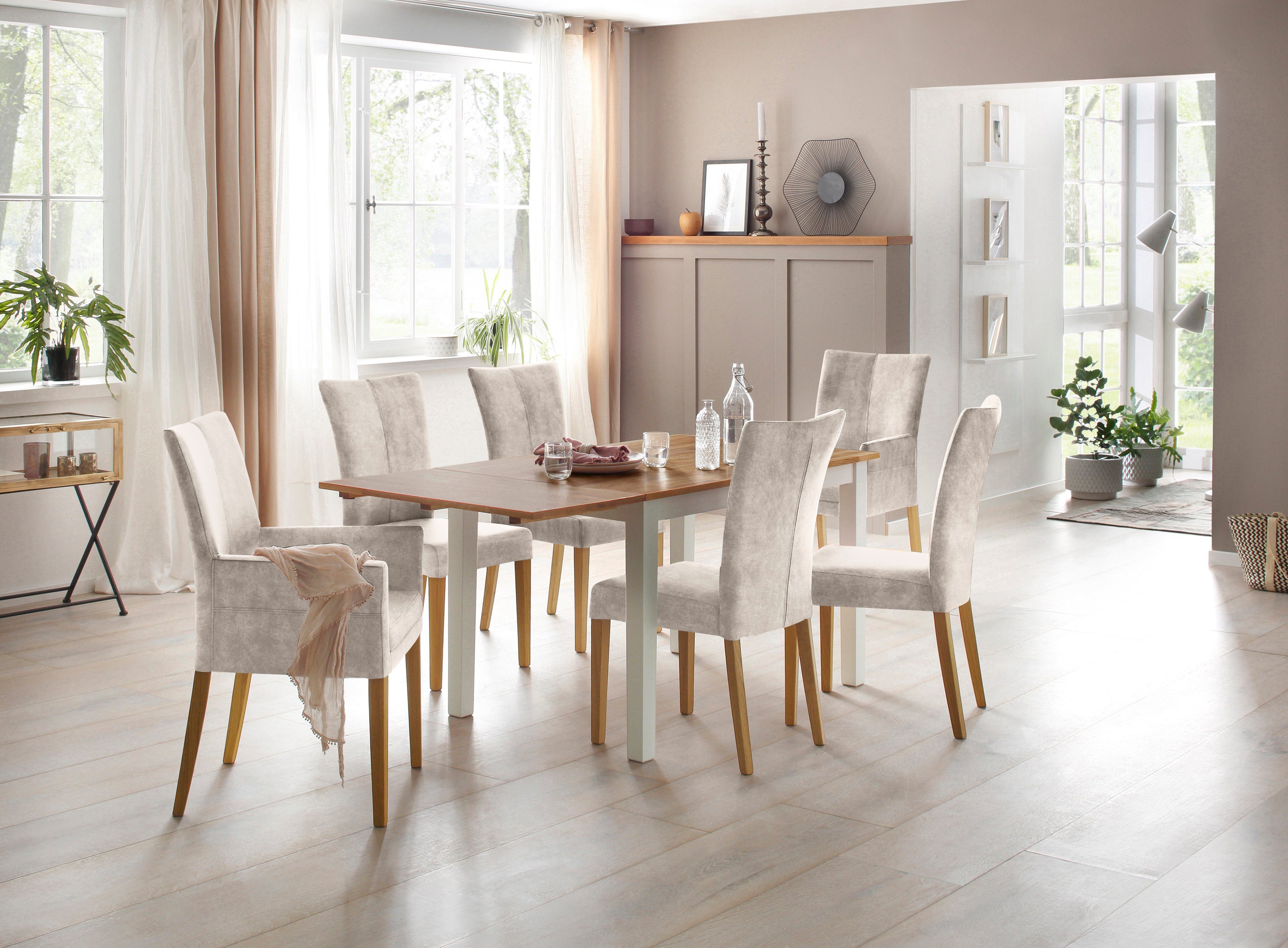 Home affaire Eetkamerstoel Aspen gestoffeerde stoel Massief houten frame, in veel bekledingskwaliteiten landhuis (set, 2 stuks)