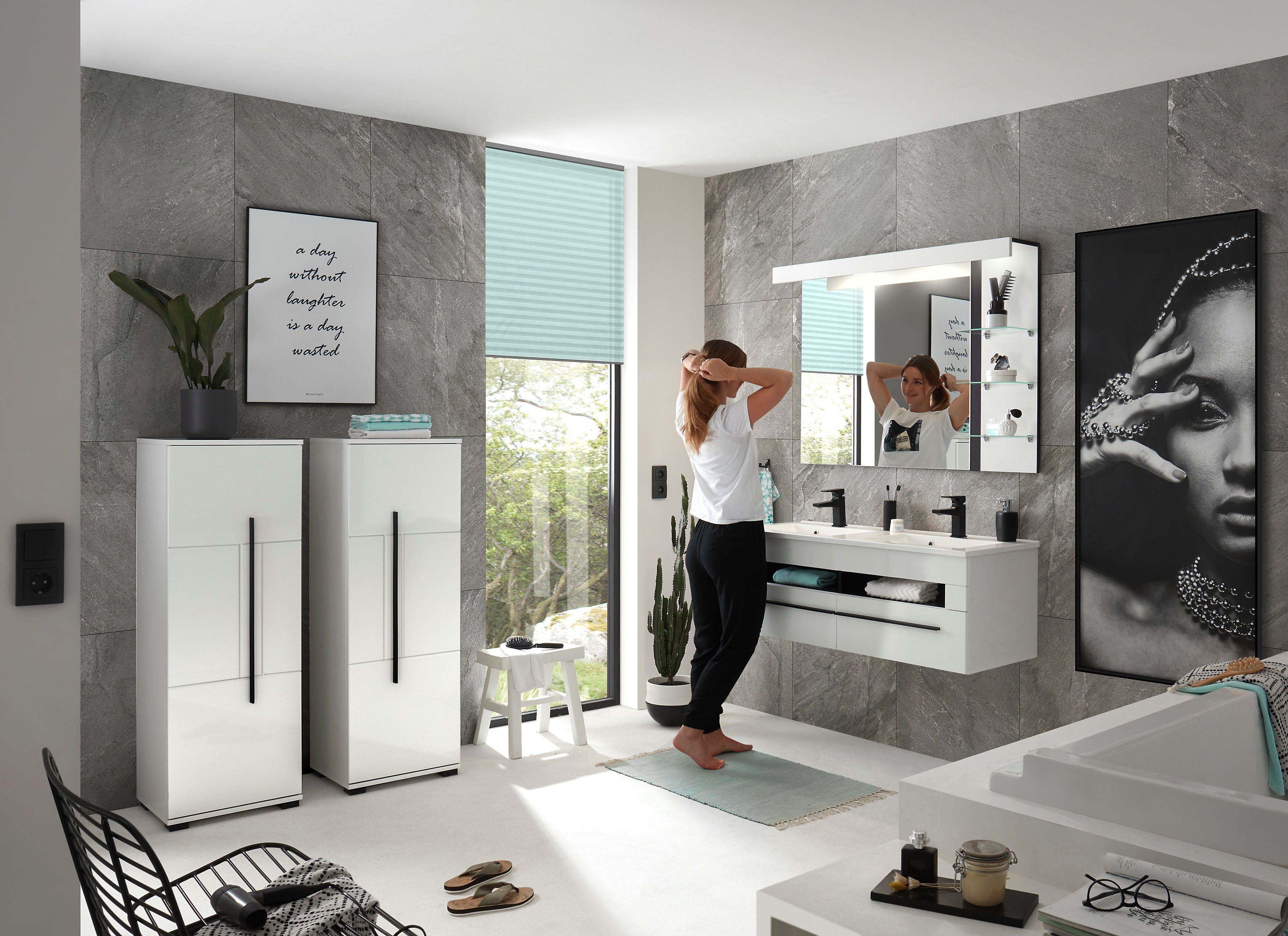 INOSIGN Halfhoge kast Cantara, Badschrank in Hochglanz Weiß, Schrank im modernen Design