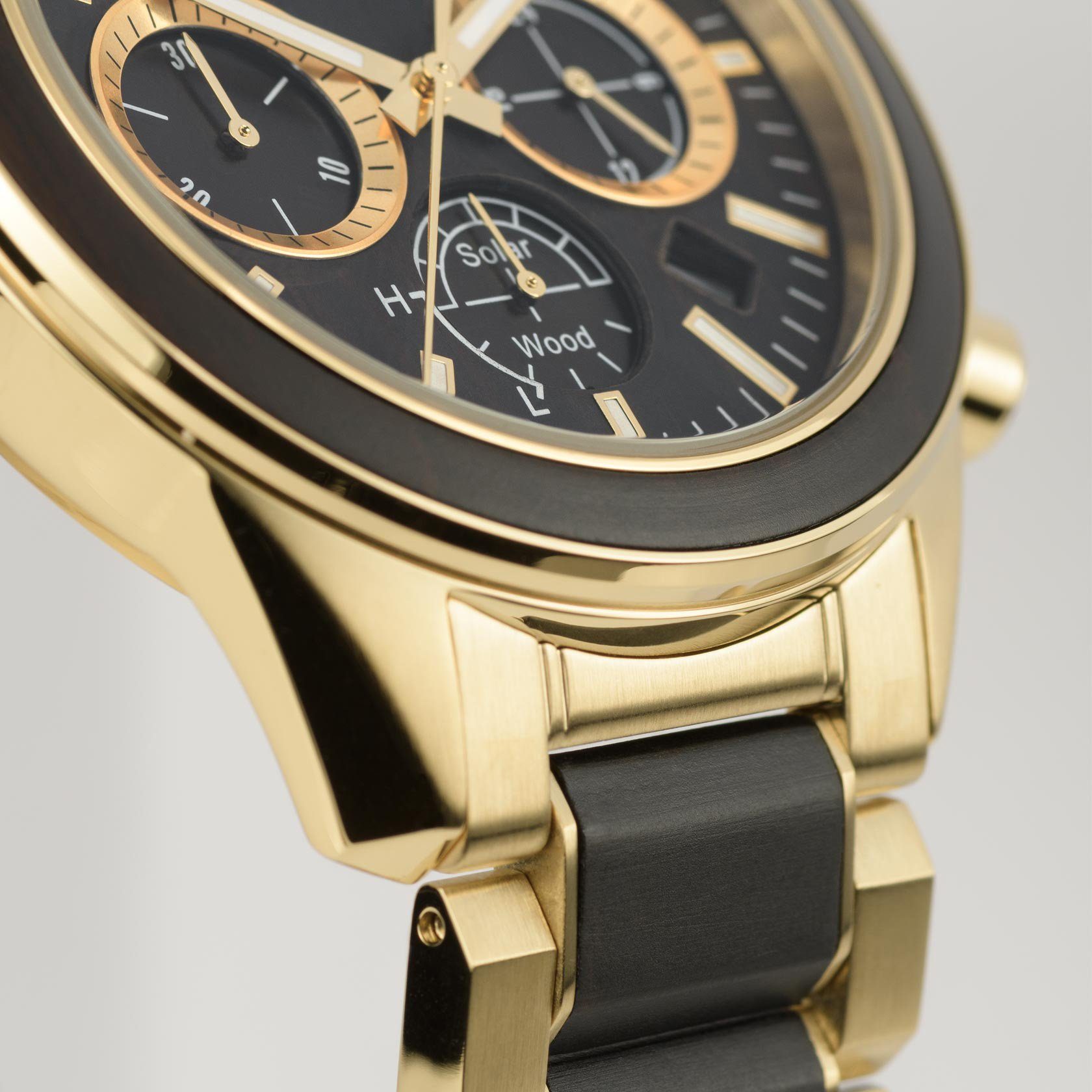 Jacques Lemans Solarhorloge Eco Power, 1-2115L Horloge, herenhorloge, datum, stopwatchfunctie, houten wijzerplaat