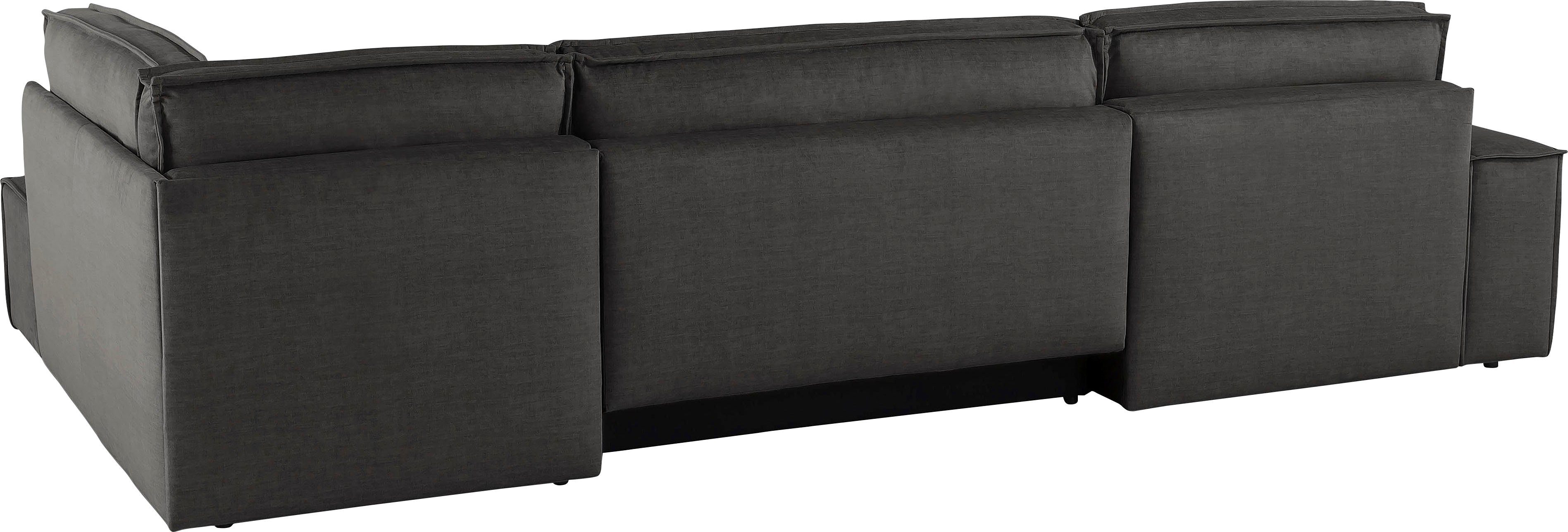 Home affaire Zithoek SHERWOOD 329 cm, U-vorm, slaapbank, Slaapfunctie met bedkist (194x139 cm), cord, vintage, fluweel