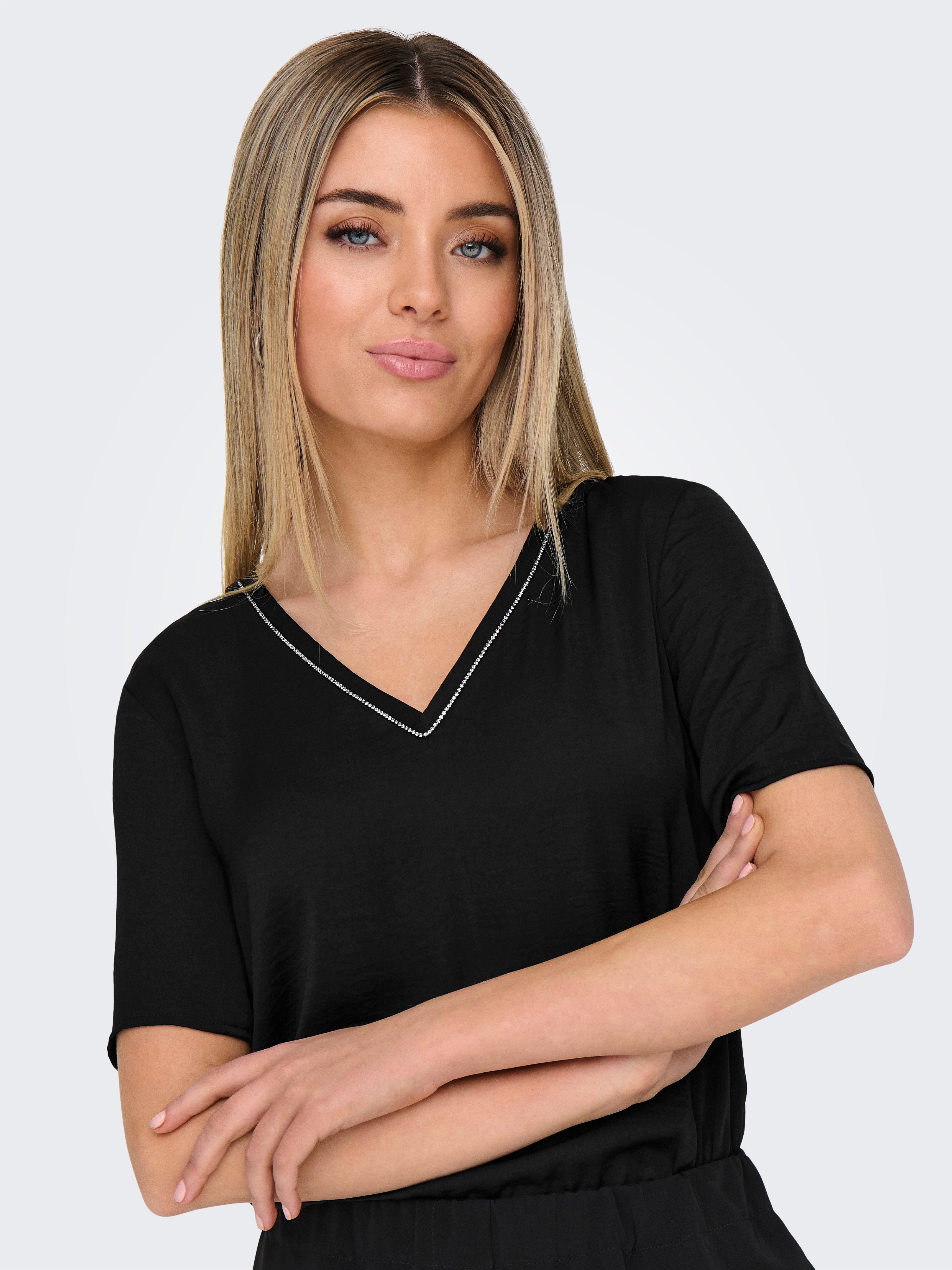 Only Shirt met V-hals ONLAVA LIFE S/S CHAIN V-NECK TOP JRS