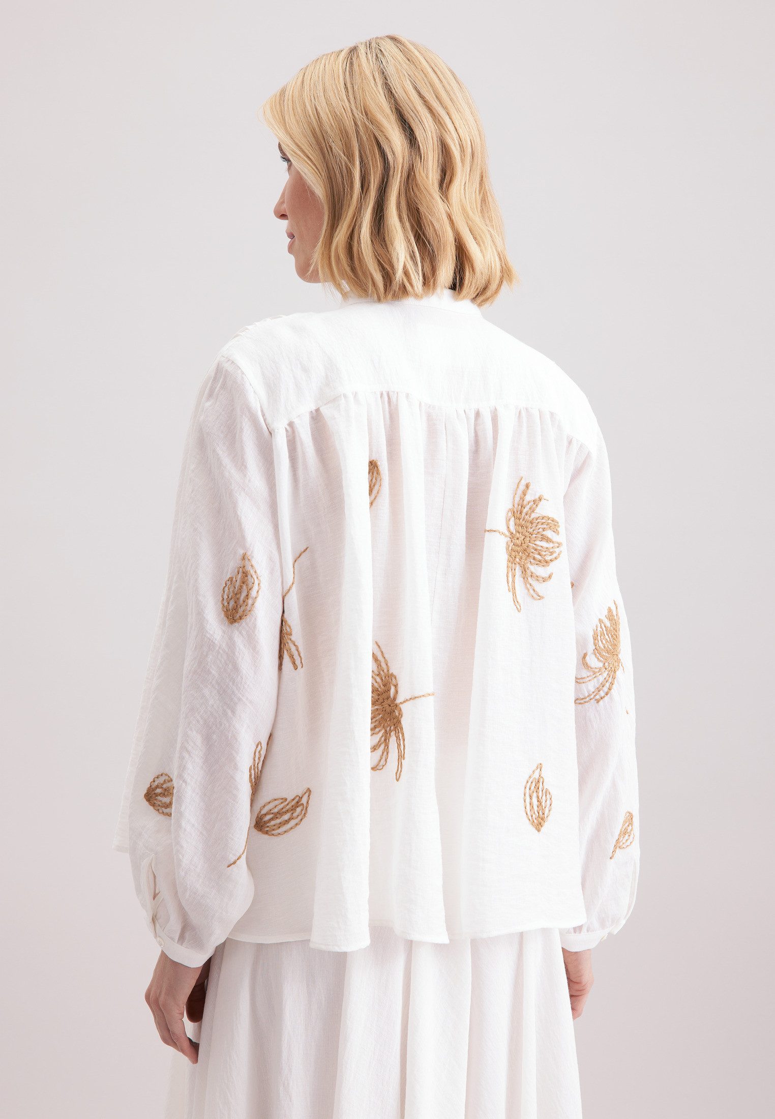 seidensticker Klassieke blouse Zwarte roos Lange mouw ronde hals borduursel