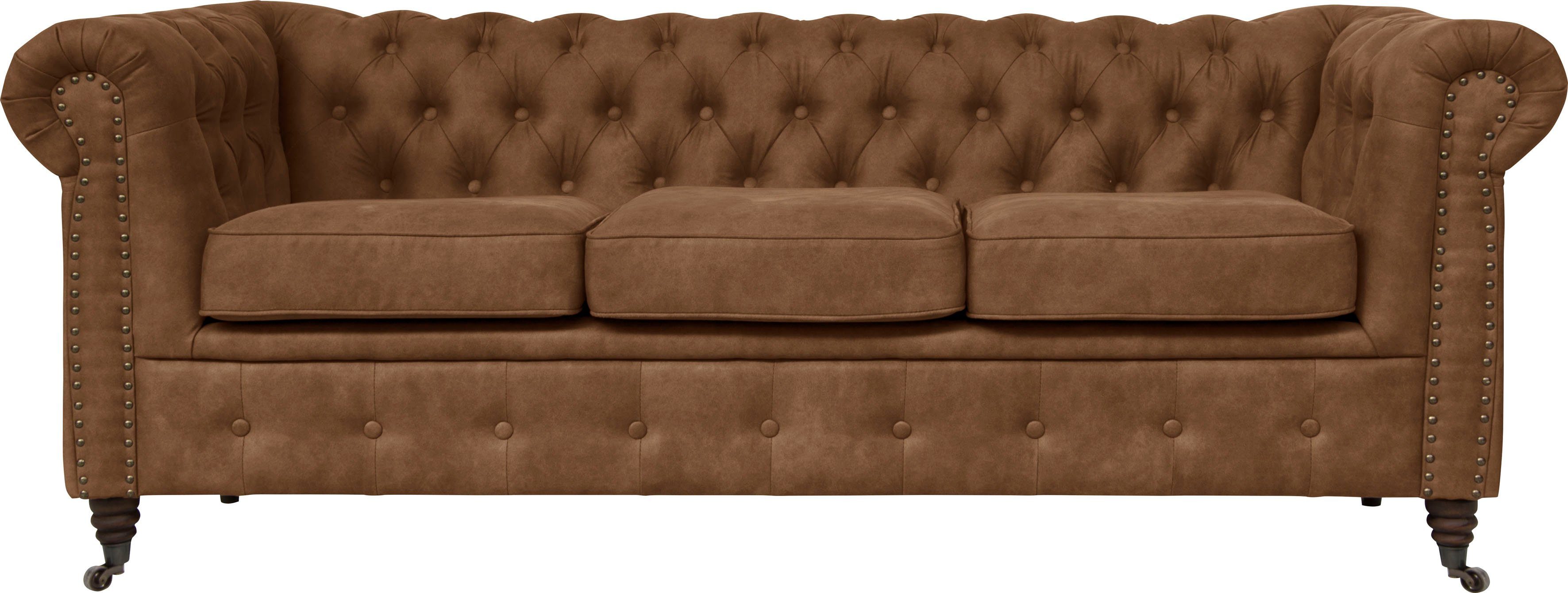 Home affaire Chesterfield-bank Aarburg luxueuze capitonnage en siernagels in chesterfield-design bruin, chesterfield banken