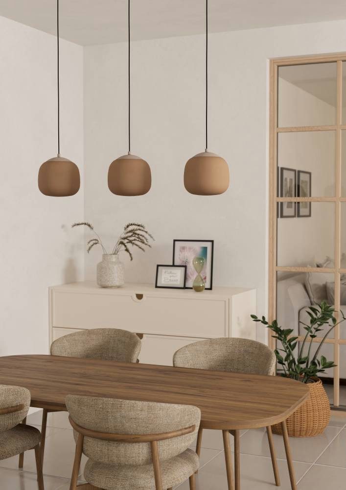 EGLO Hanglamp COMINIO Hanglamp, eetkamerlamp in zandkleur en taupe, E27, 88,5 cm (1 stuk)