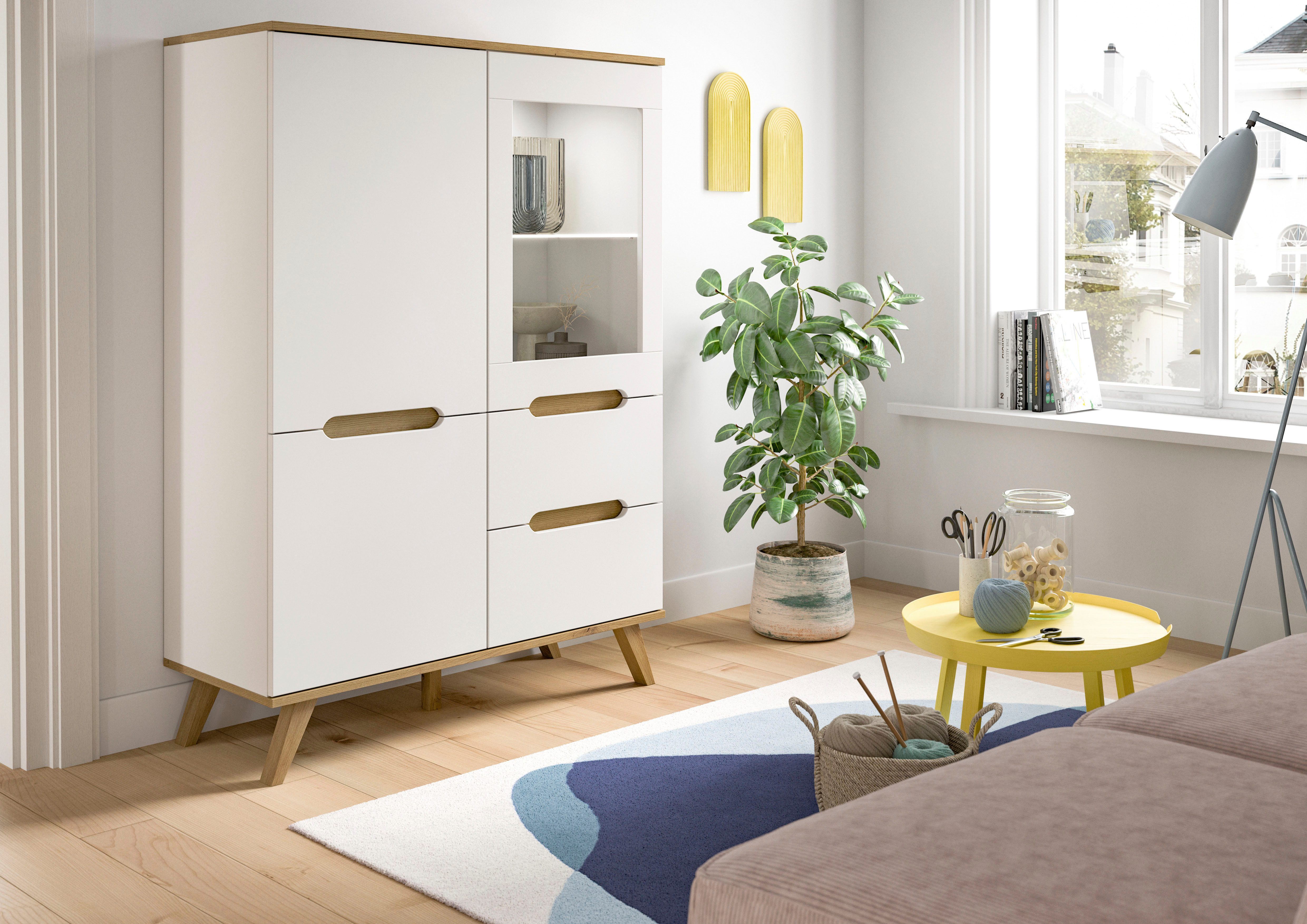 Home affaire Highboard Alesund, Hoogte 140 cm, 2 Deuren, 1 Lade, conische voet, Scandi-look