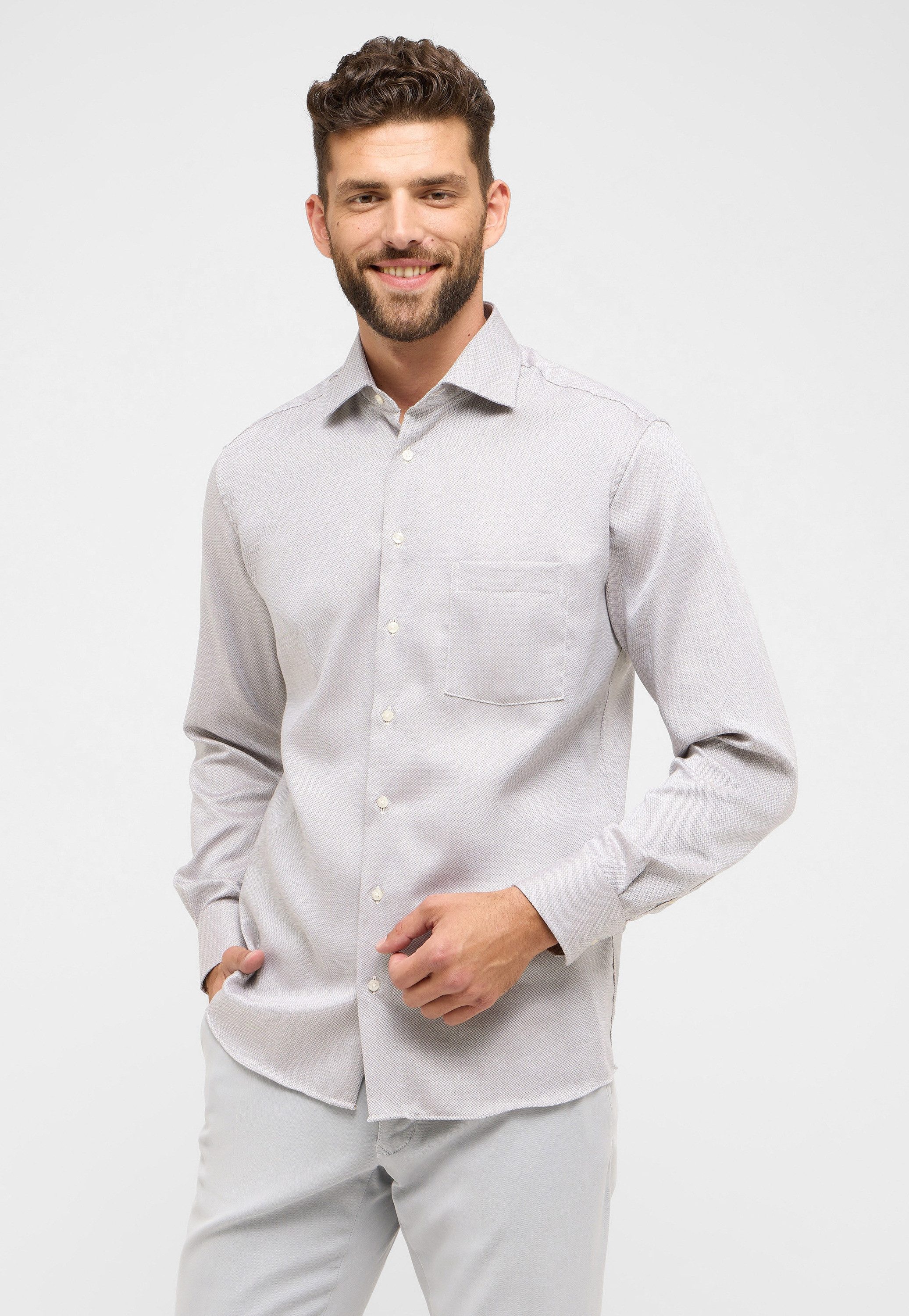 Eterna Overhemd met lange mouwen MODERN FIT NON IRON (strijkvrij) heren overhemden maat 39 grijs
