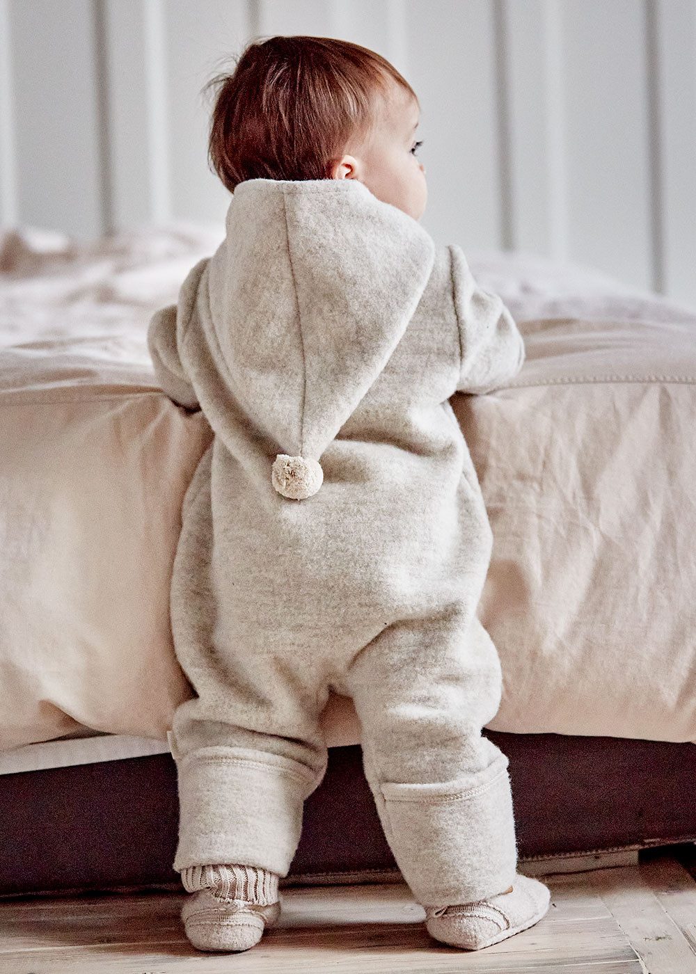 MAXIMO Jumpsuit Wol, gevoerd, brede omslagen aan de been- en armuiteinden, capuchon