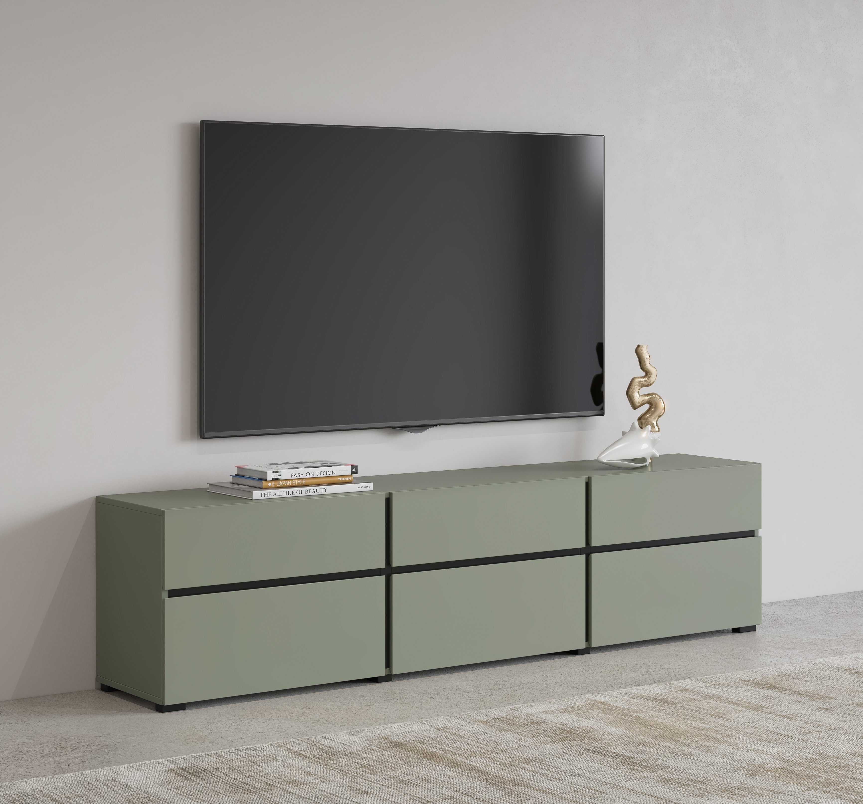 inosign tv-meubel cross, moderne grifflose tv-kommode,3 klappen-3 schubkaesten groen