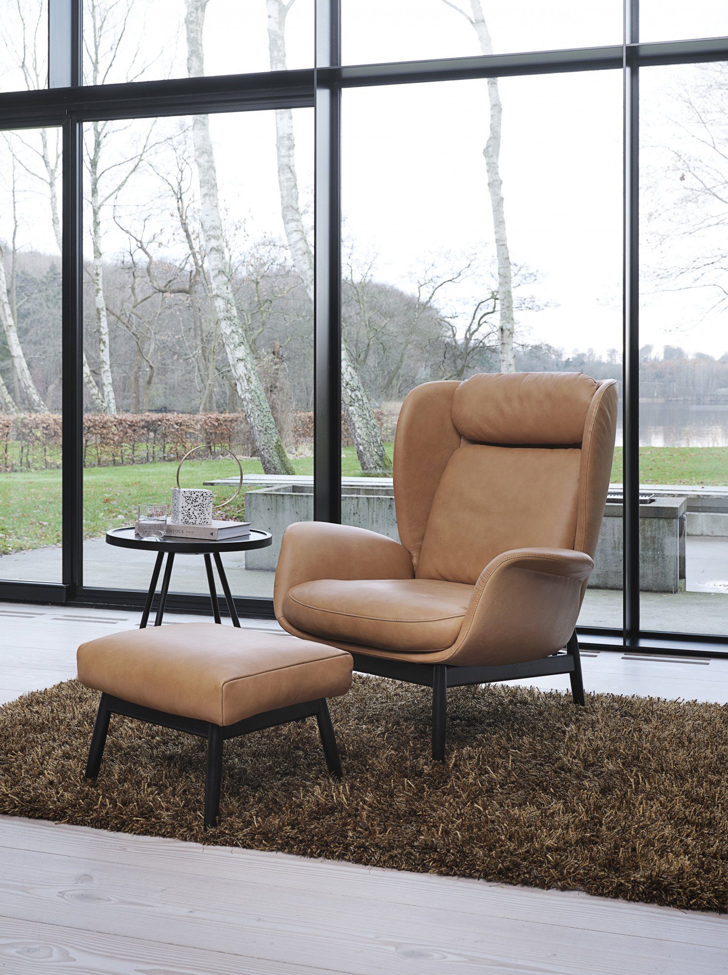 FLEXLUX Oorfauteuil Padova Stijl & comfort, organische vorm, geïntegreerde lendensteun, zwarte voet