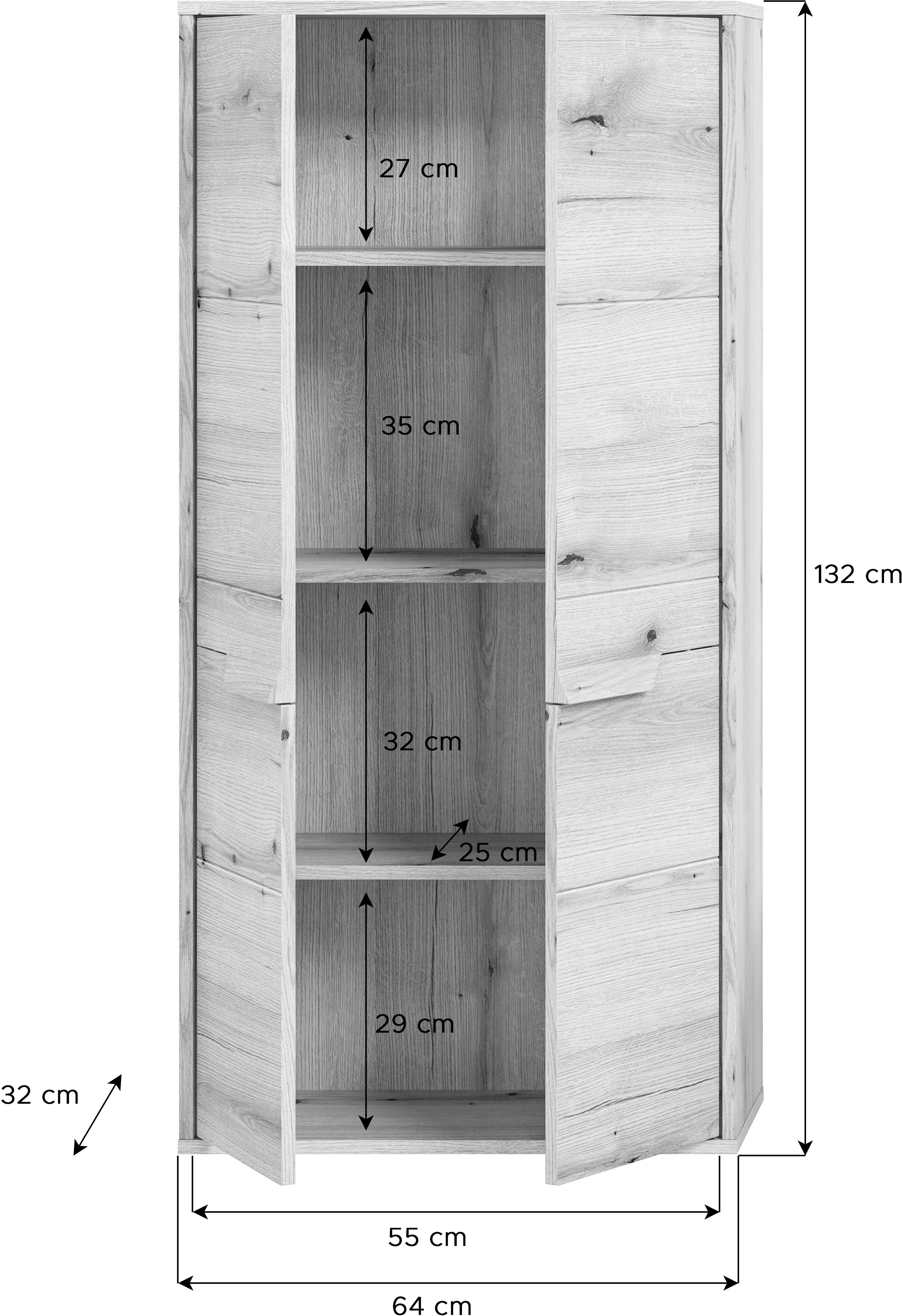 welltime Halfhoge kast Kayu, hoogte 132 cm, staand/hangend te monteren, 2 deuren, 3 planken