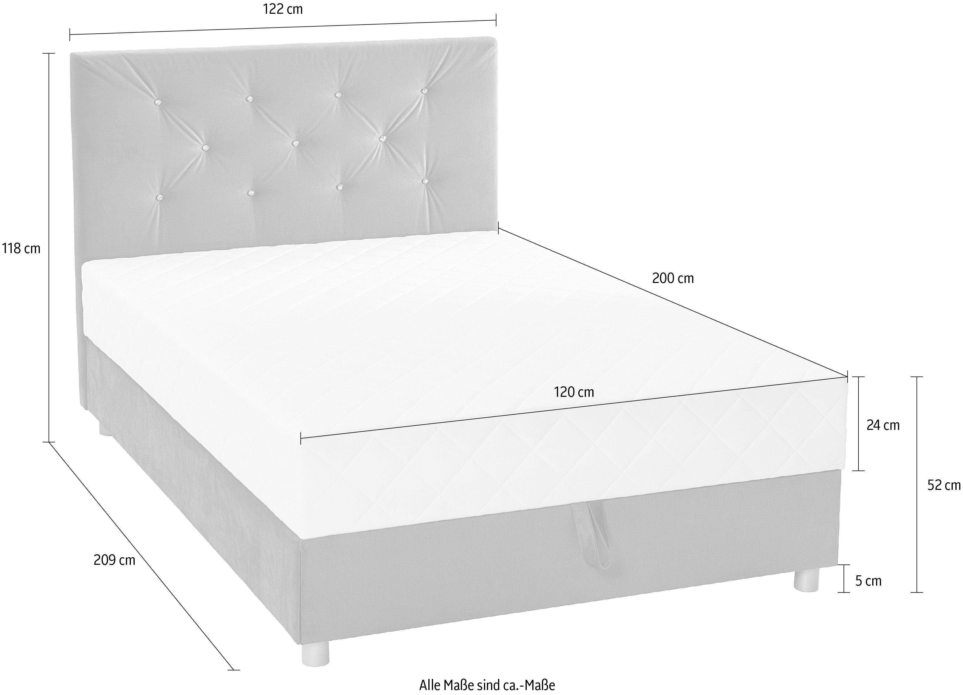 ATLANTIC home collection Boxspring CELIA in hoogwaardige fluweellook met pocketveringsmatras, bedkist en strassteentjes