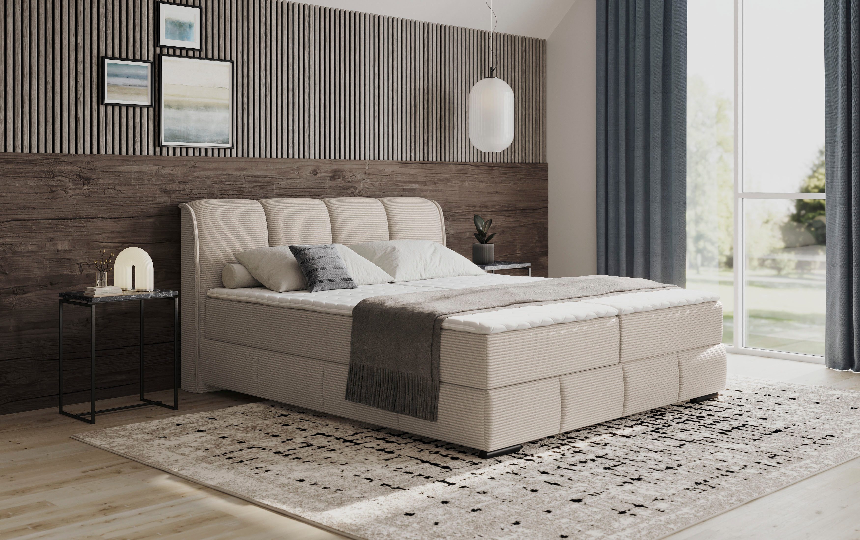 Mr. Couch Boxspring Bethany met bedkist, incl. matras Topmatras en sierkussen, in verschillende hardheden beschikbaar boxsprings beige